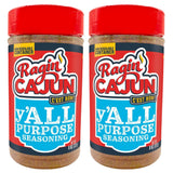 Ragin' Cajun y'ALL PURPOSE Seasoning - 8 oz Shaker - Pack of 2, Low Sodium, No MSG - Mild Louisiana Cajun Spice for Meats, Seafood & Veggies