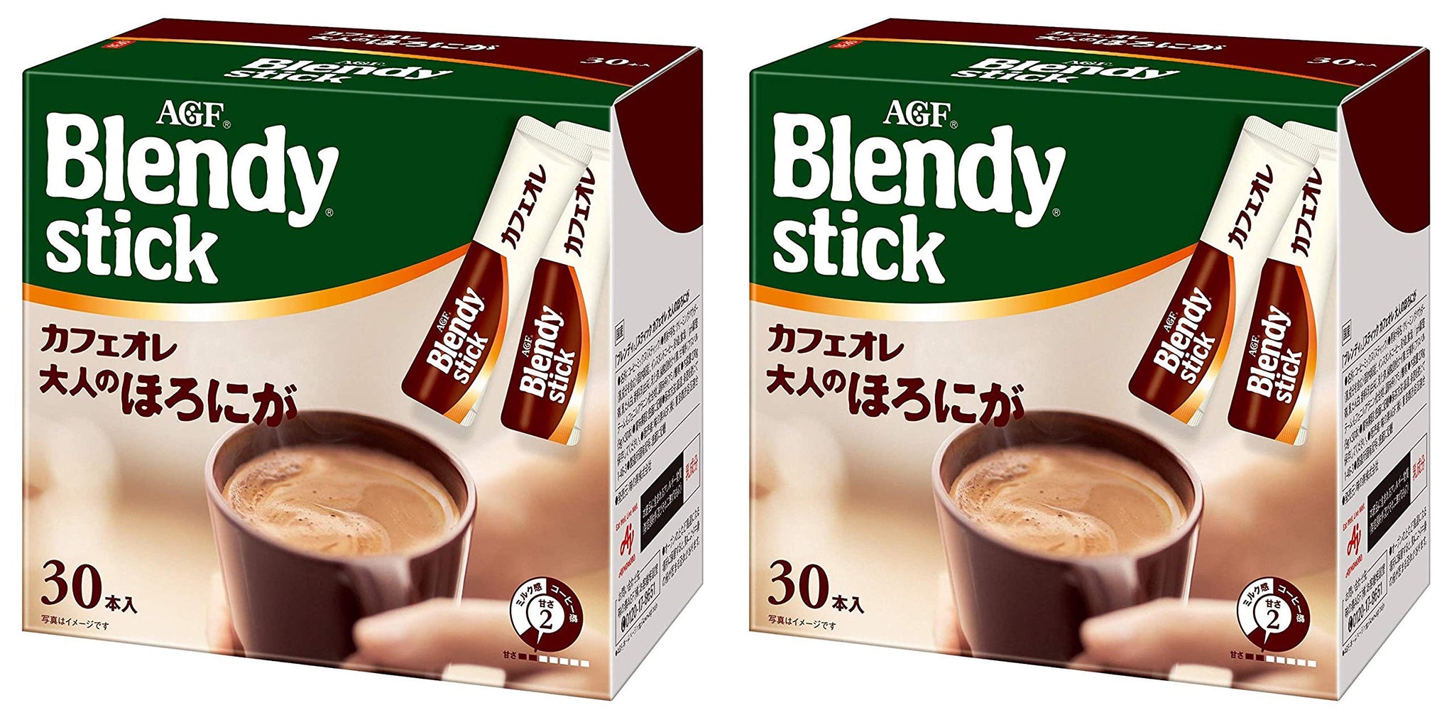 Blendy Stick Cafe Au Lait Slightly Bitter Taste 0.42oz X 30pcs Pack of 2