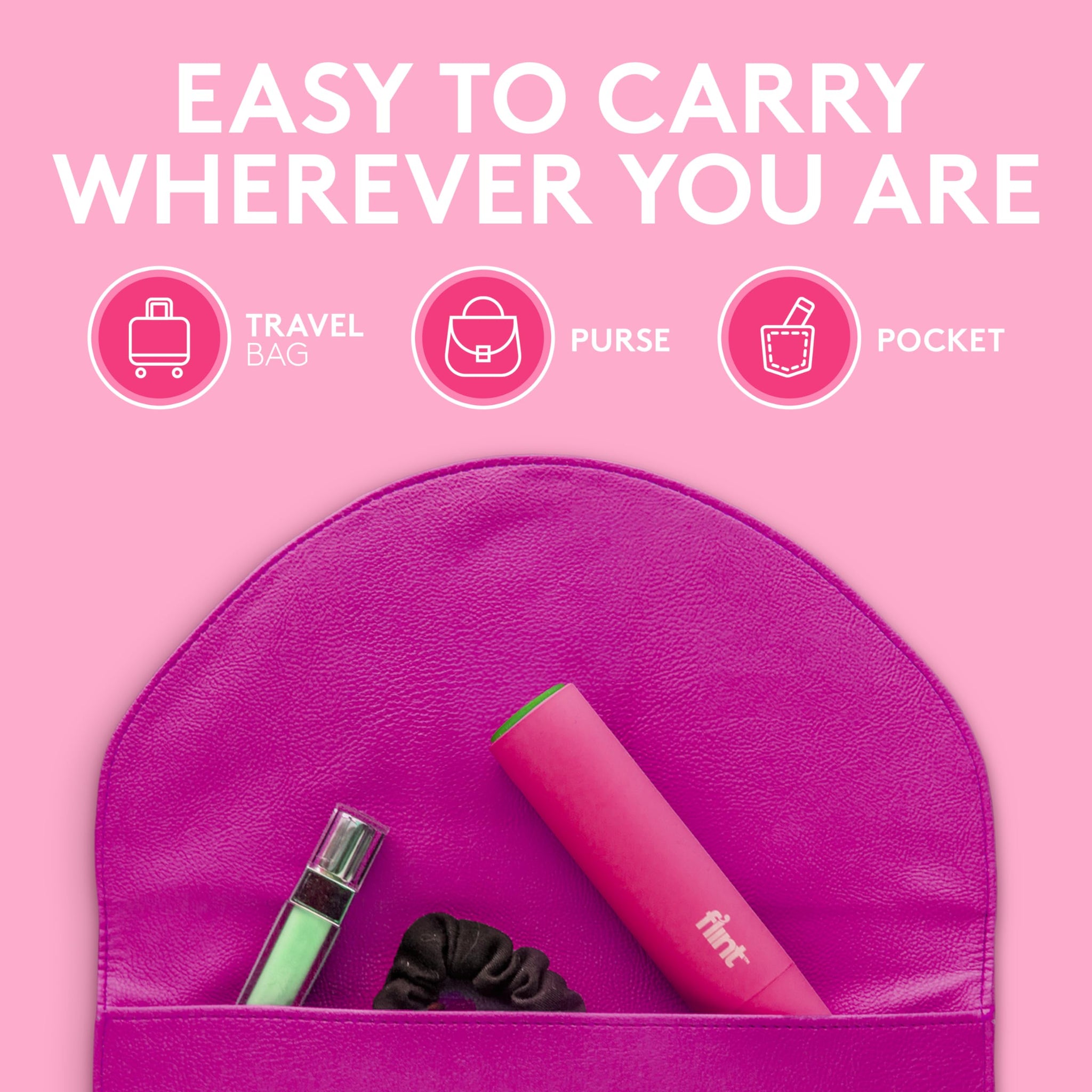 Flint Classic Pink Retractable Mini Lint Roller with 90 Extra Sticky Sheets, Small and Portable Lint Roller, Ideal Pet Hair Remover, Travel Lint