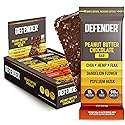 Defender Vegan Protein Bar, Peanut Butter Chocolate, Plant Based Snack or Breakfast Bars, Psyllium Husk, Dandelion Root, High Fiber, Non GMO, Kosher