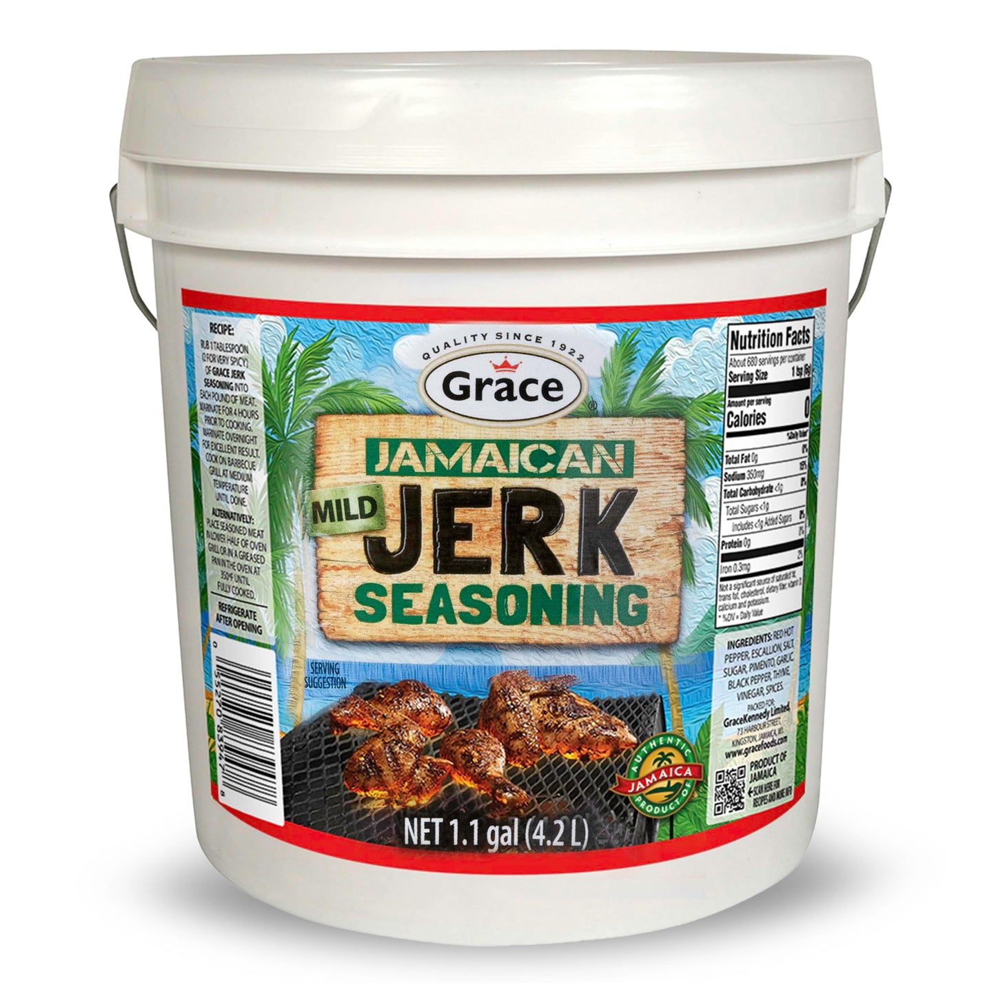 Grace Jamaican Mild Jerk Seasoning (One 9lb Tub)