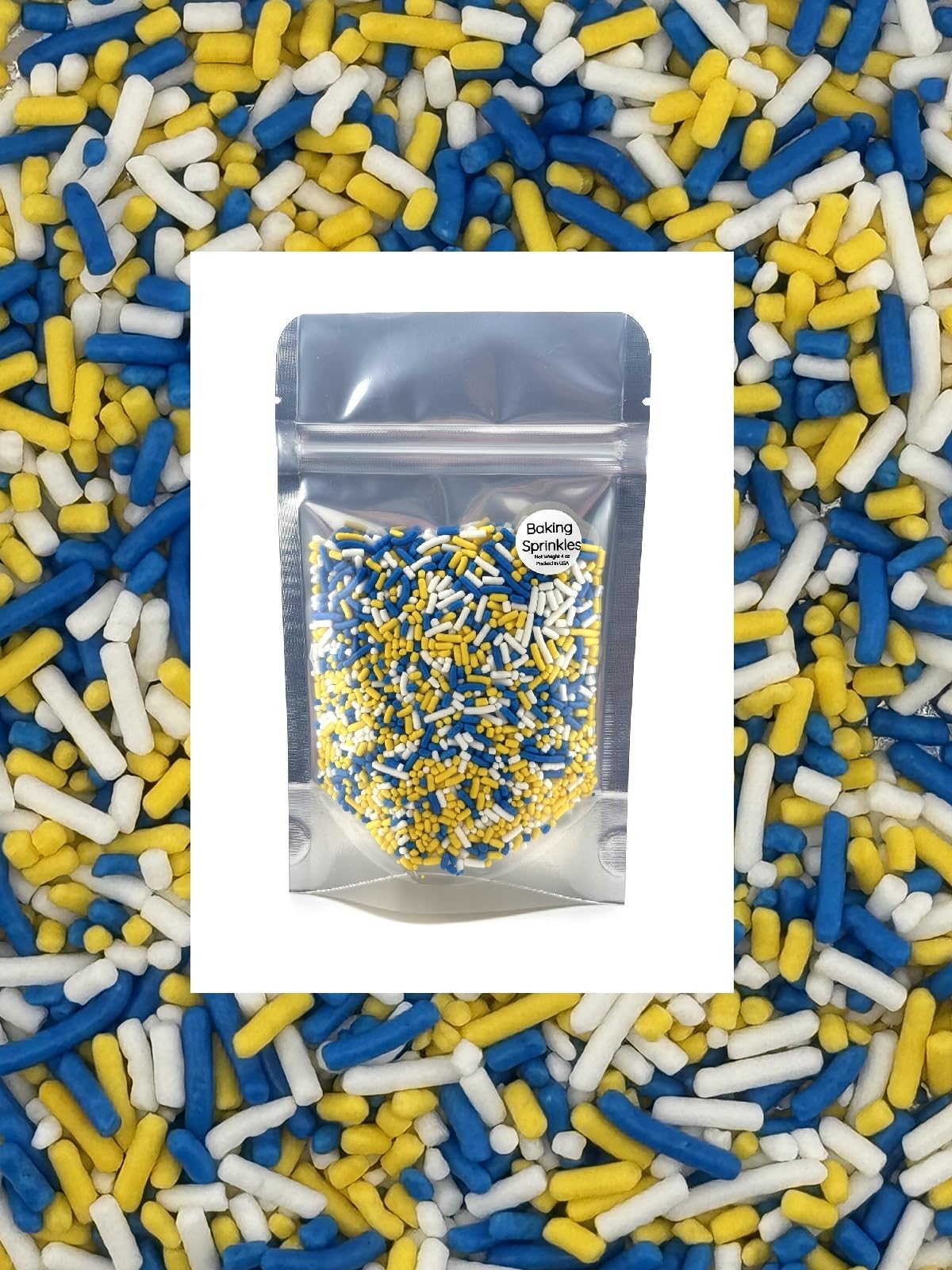 Blue Yellow White Sprinkles for Cake, Cupcake, Cookie Decorations, Ice Cream and Donut Toppings Edible Decorating Baking Supplies - 4 oz package