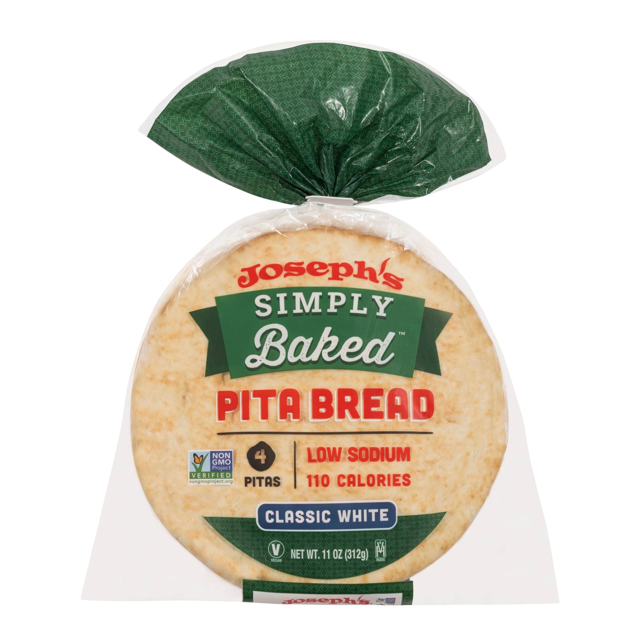 Joseph's Simply Baked Classic White Pita, 1-Pack | GMO Free, Vegan | Fresh Baked (4 Pitas per Pack, 11oz.)