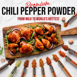 KITSY BOX Premium Pepper Powder Variety Pack - 10 Gourmet Chili Powders from Mild to World's Hottest | Ghost Pepper, Carolina Reaper, Habanero