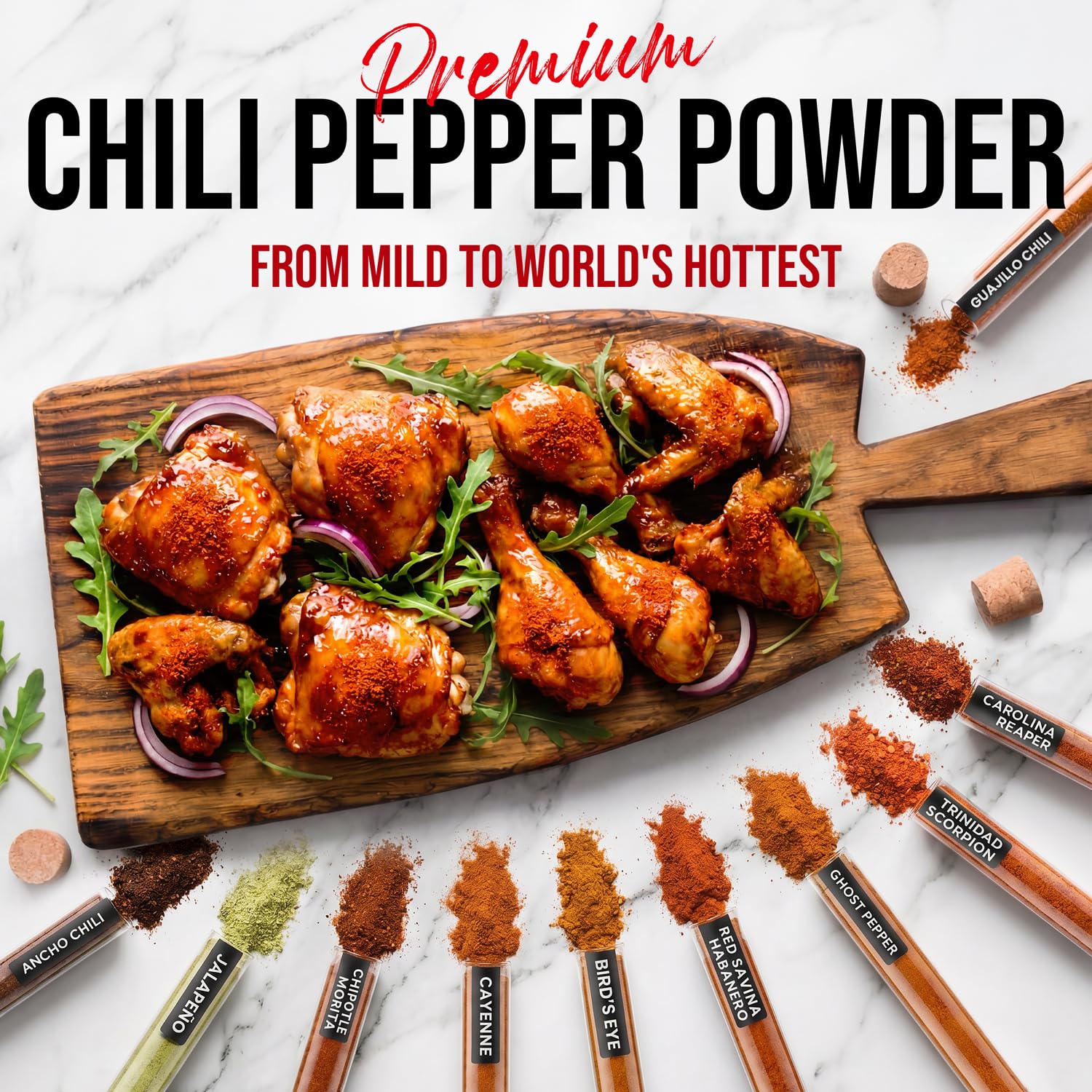 KITSY BOX Premium Pepper Powder Variety Pack - 10 Gourmet Chili Powders from Mild to World's Hottest | Ghost Pepper, Carolina Reaper, Habanero