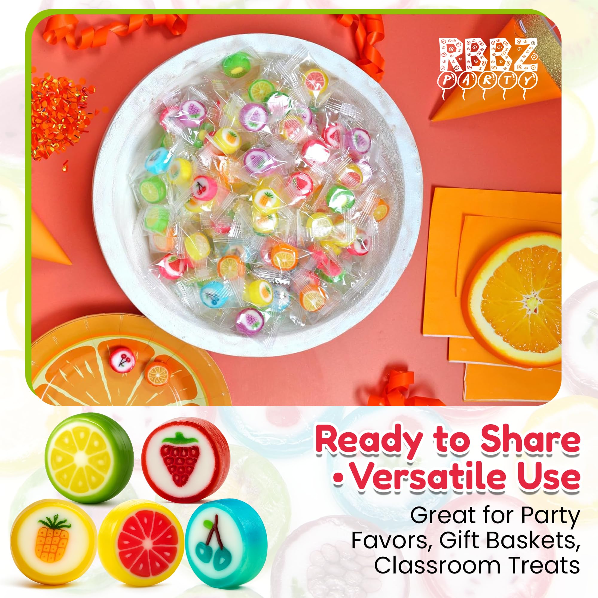 Fruit Slices Candy - Hard Candy Bulk 1 lb Bag of Individually Wrapped Small Candy Fruit Slices (approx. 118 pcs) Hard Candies Assortment - Great