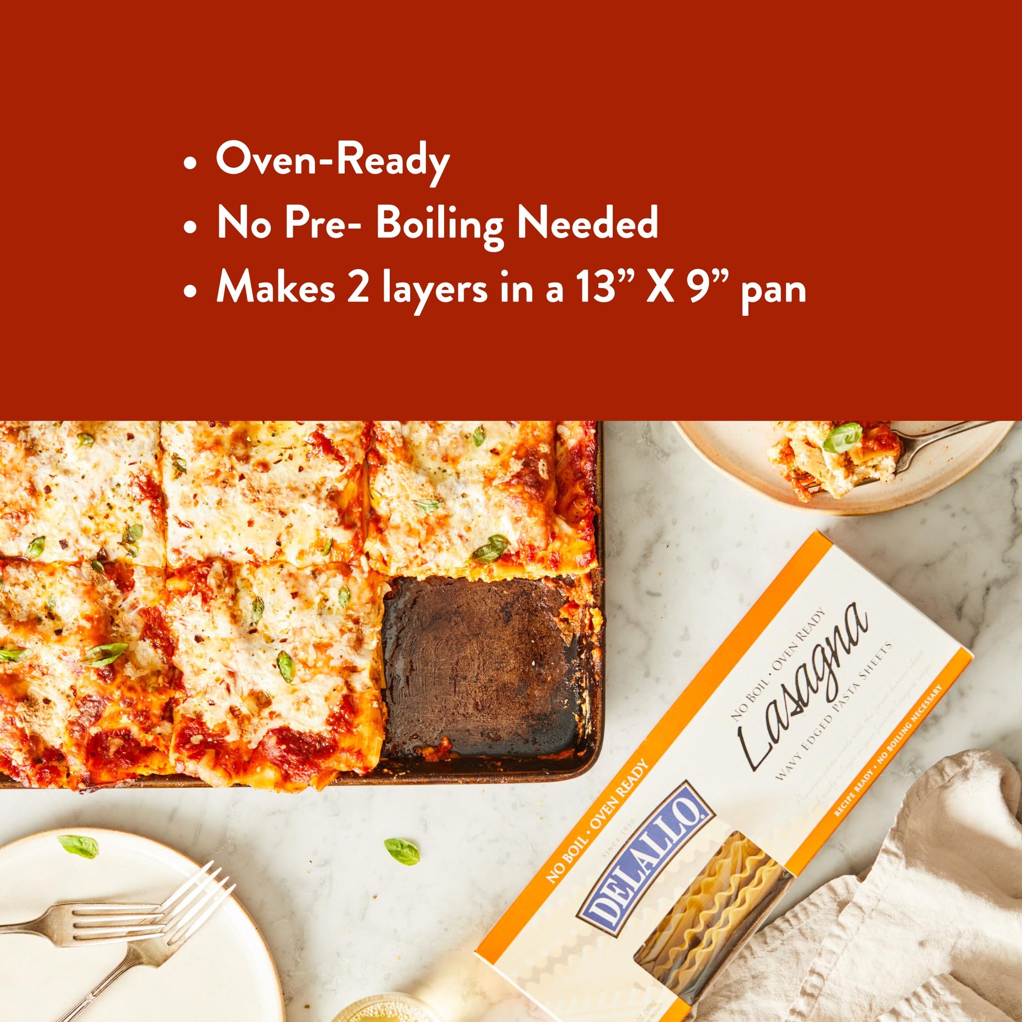 DeLallo No-Boil Lasagna Sheets, 13.2oz Box, 6 Pack, Oven Ready, Made with Durum Wheat Semolina Flour, Non-GMO