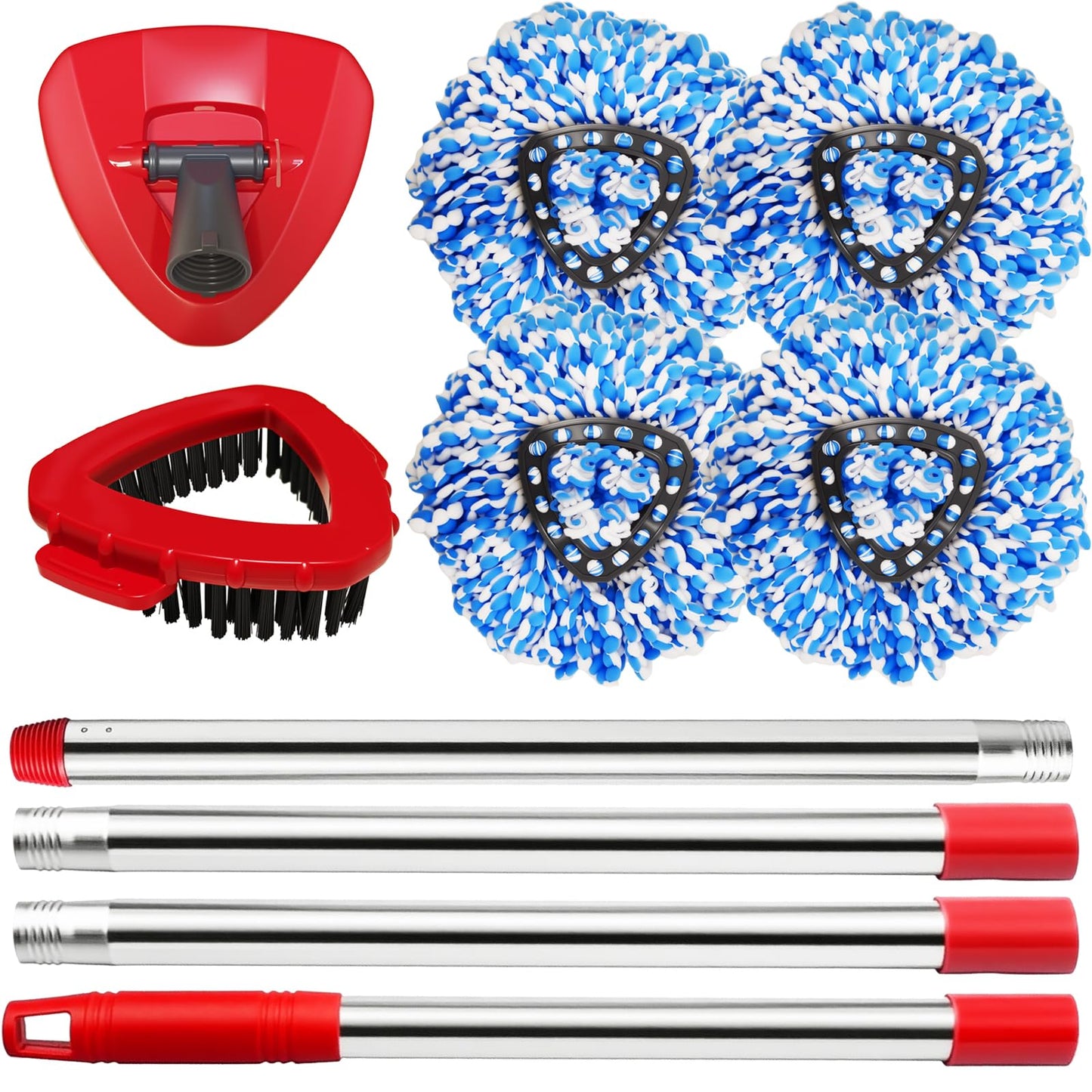 Mop Head Replacement for O Cedar, Spin Mop Replacement Head for O Cedar RinseClean 2 Tank System, 4 Microfiber Mop Refills,1 Scrub Brush,1 Base