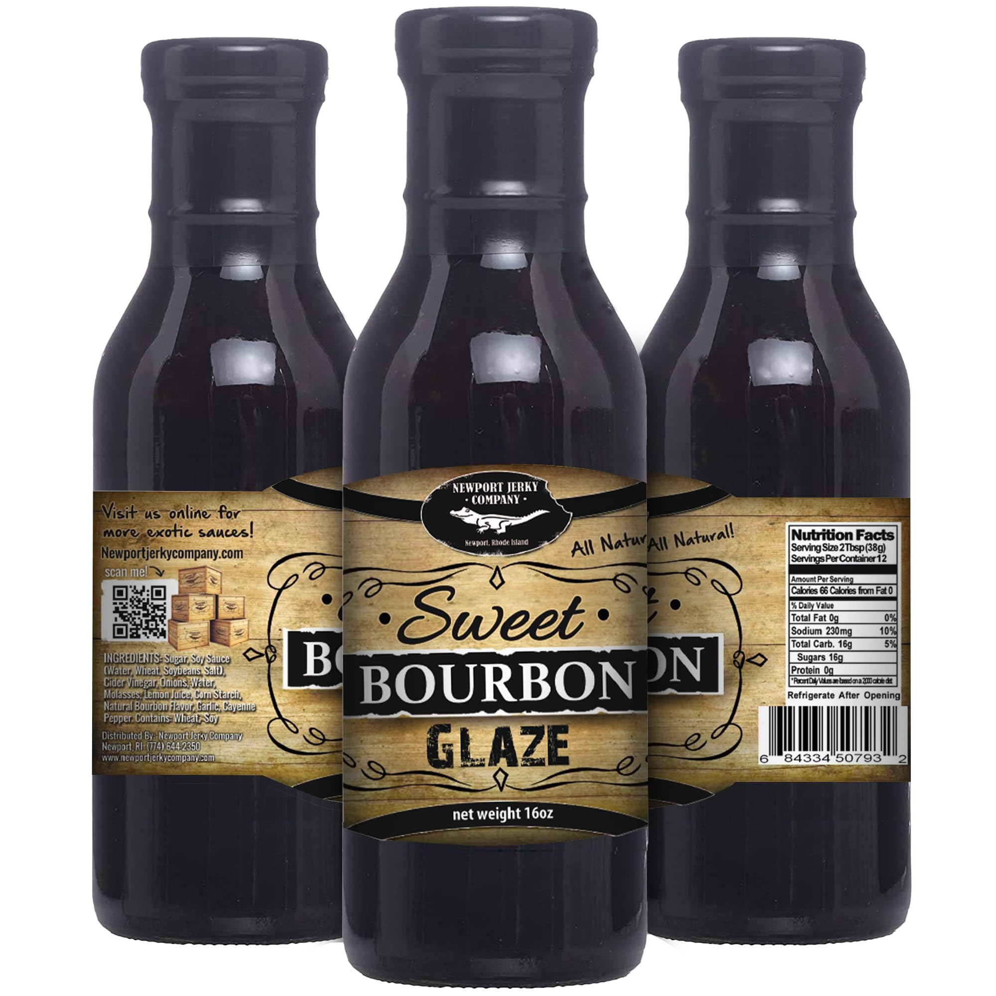 Newport Jerky Company Sweet Bourbon Glaze & Dipping Sauce (Fat Free & All Natural) - Bourbon Infused Sauce | Bourbon Sauce for Glazes, Marinades