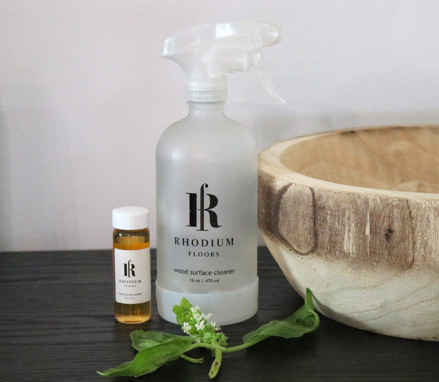 Rhodium Floors natural surface cleaner reusable glass bottle and vial concentrate for wood and bath & tiles (Wood Floor)