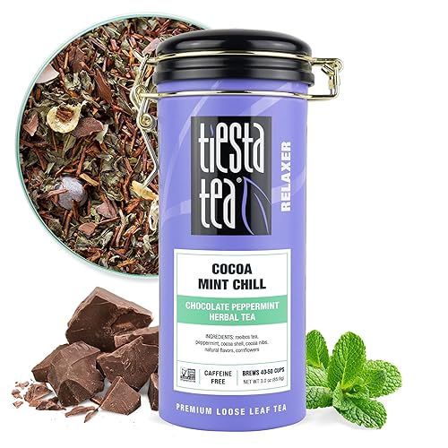 Tiesta Tea - Cocoa Mint Chill Loose Leaf Tea, Chocolate Peppermint Herbal Rooibos Blend, Non-Caffeinated, Brew Hot or Iced, Refillable Tin, Makes Up