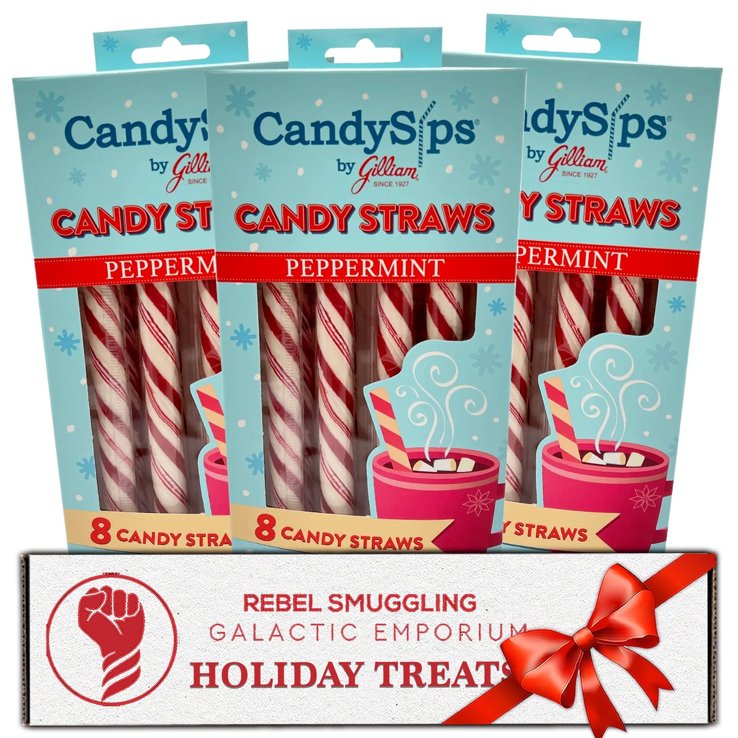 Christmas Peppermint Sticks Candy Straws 3 Pack by Rebel Smuggling Galactic Emporium (24 Straws Total)