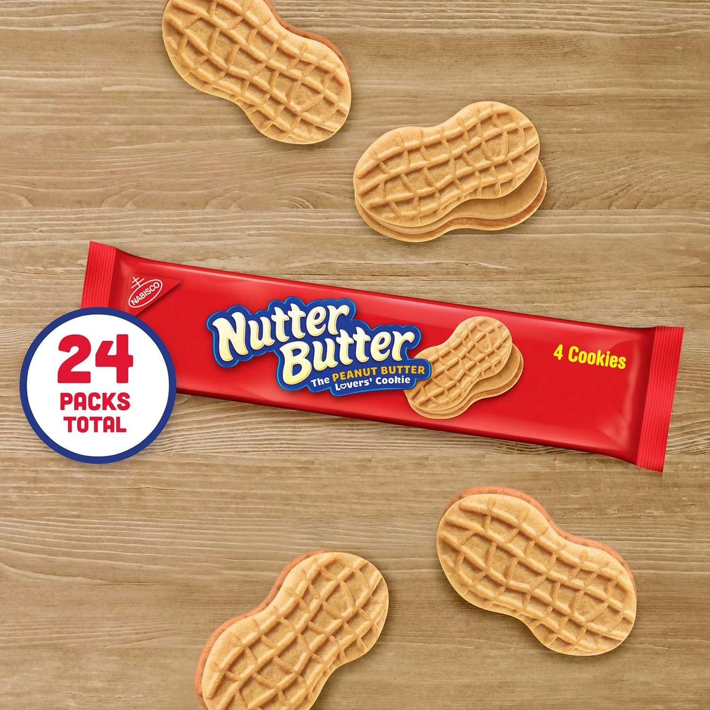Nutter Butter Peanut Butter Sandwich Cookies, 24 Pack - Crunchy Classic Snack Packs, Individually Wrapped Cookies for Lunchboxes, Sharing & On-the-Go