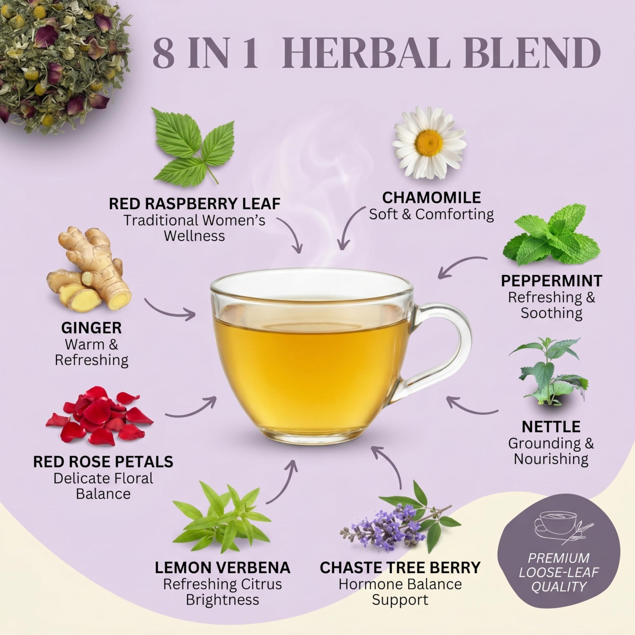 Hormone Balance for Women Tea with Red Raspberry Leaf, Chamomile, Peppermint, Nettle & Chaste Tree Berry - Organic Herbal Loose Leaf Tea for Women