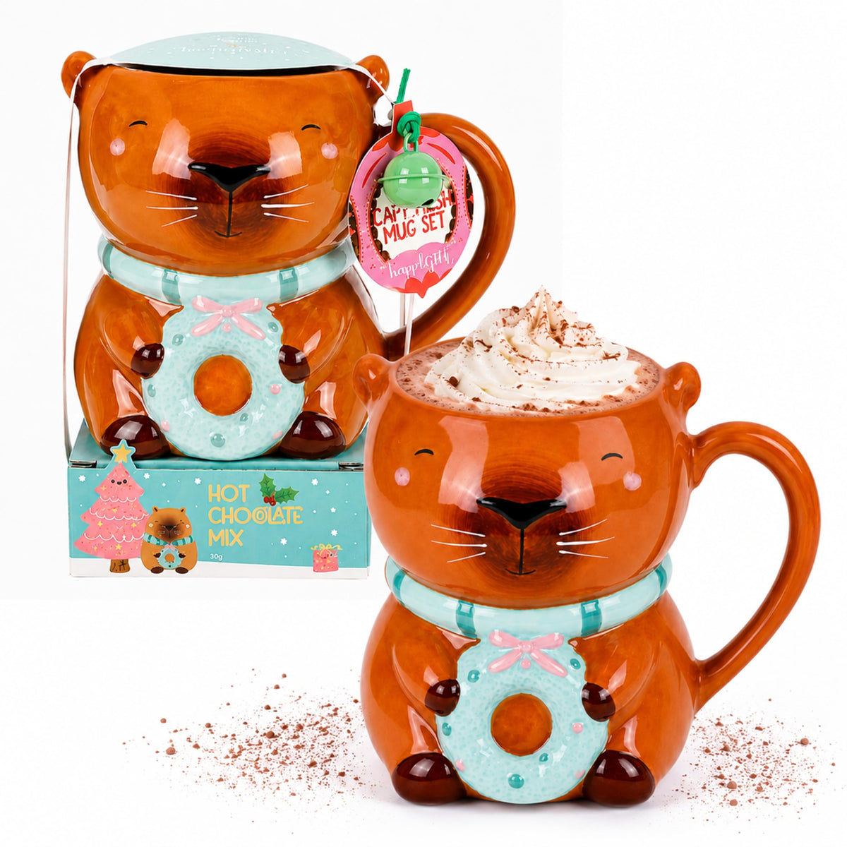 Capybara Mug & Hot Chocolate Gift Set - Cute Capybara Collectible Mug, 20g Hot Chocolate Mix. Perfect Present Christmas Stocking Fillers Gifts