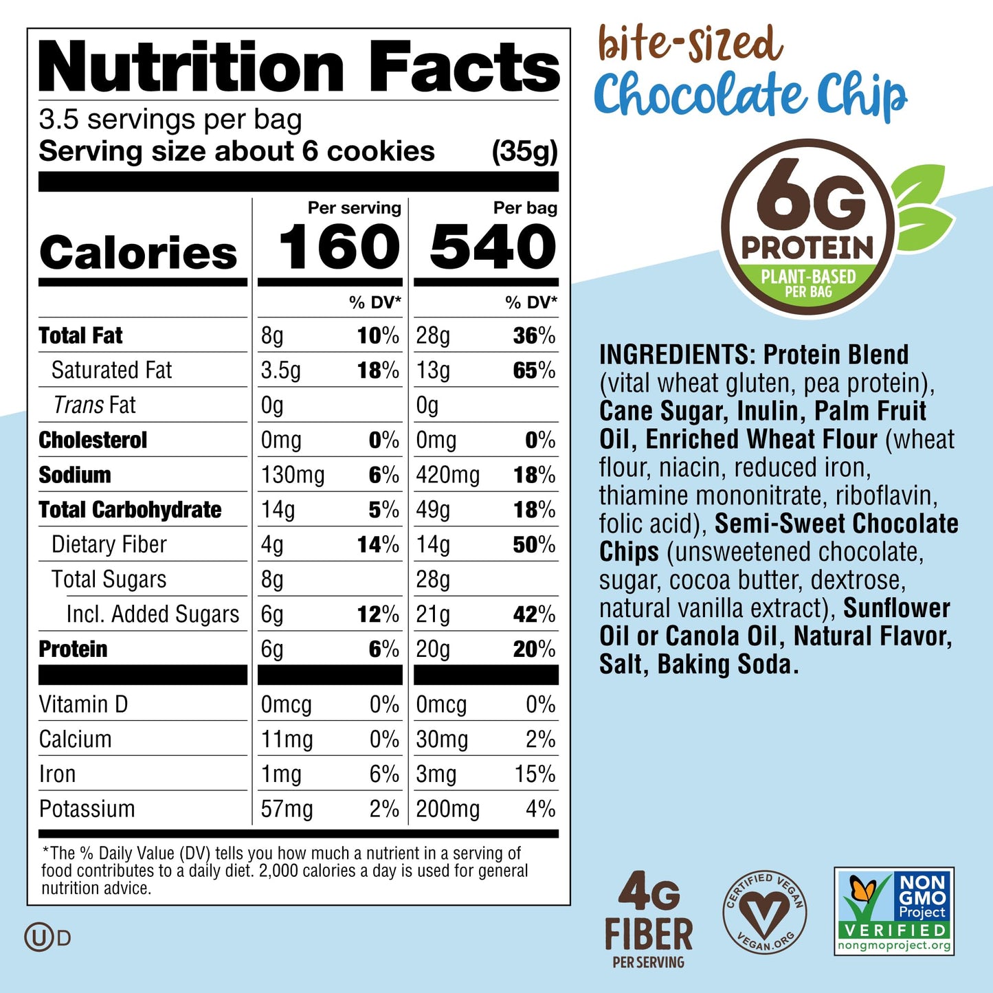 Lenny & Larry's The Complete Crunchy Cookie, Chocolate Chip, 6g Plant Protein, Vegan, Non-GMO, 4.25 Ounce Pouch (Pack of 6)