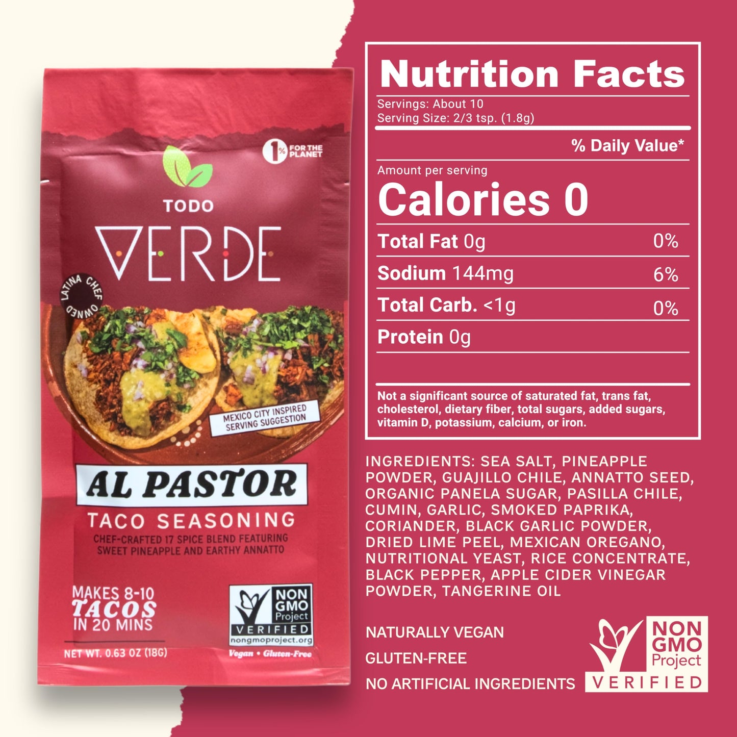 Al Pastor Healthy Taco Seasoning Packets - Todo Verde Mexican Seasoning Mix | Chef Curated Taco Blends with Sweet Pineapple & Black Garlic | Vegan