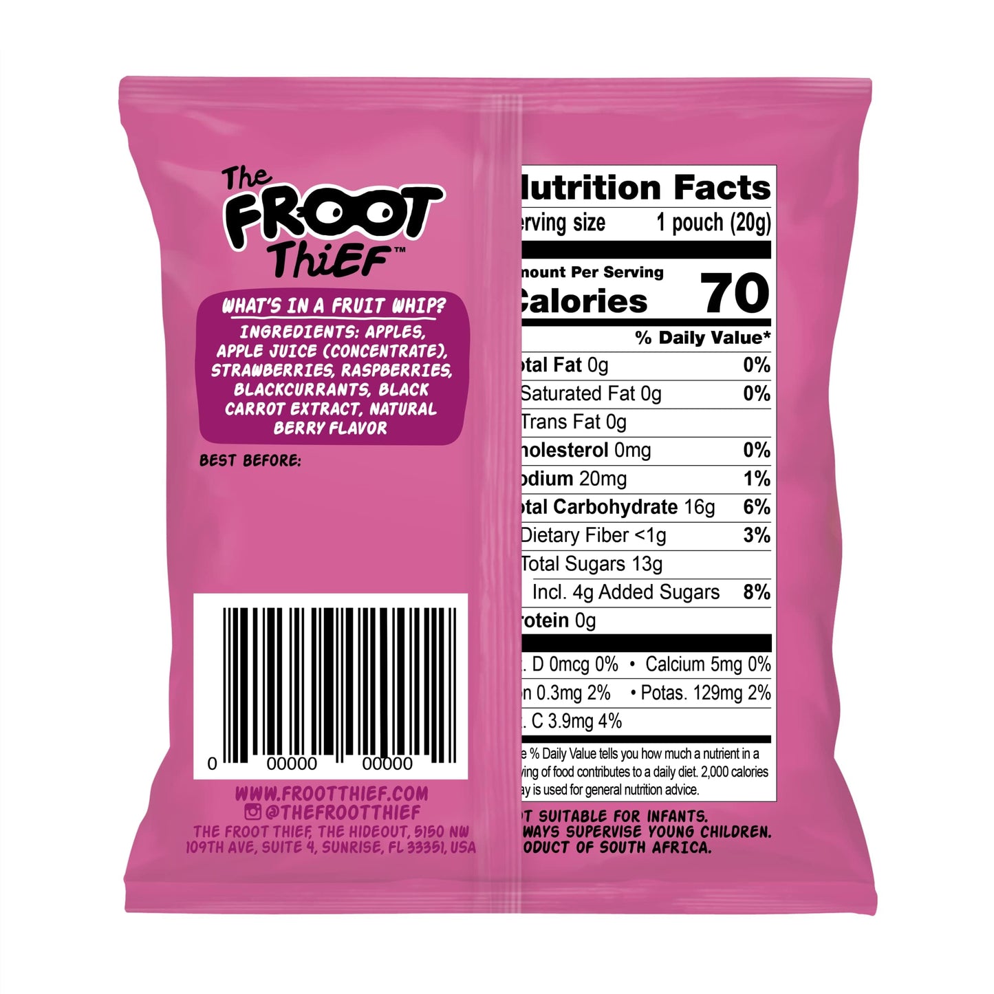 The FROOT Thief Real Fruit Snack Whips BIG Variety Pack, Nut Free, Individual Bags for Kids School Lunches, 10xStrawberry, 10xMixed Berry