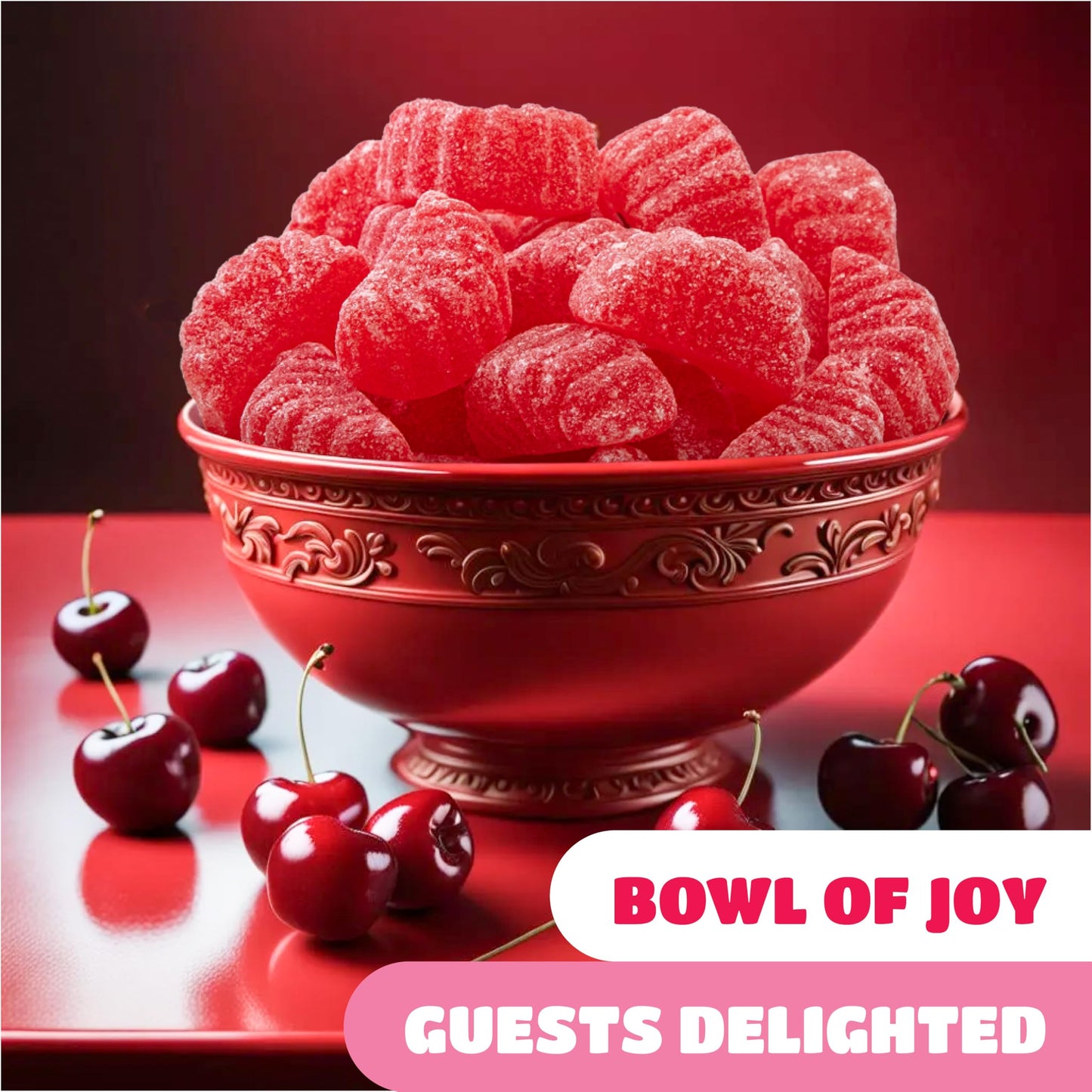 Cherry Slices Jelly Candy - 2 Pound Bulk Pack - Nostalgic Candy for Office Bowls and Holiday Buffets - Gelatin Free Soft Candies for Snacking