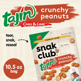 Snak Club Tajin Crunchy Peanuts, Nuts with Chili and Lime Seasoning, Mild, 10.5 oz Resealable Bag