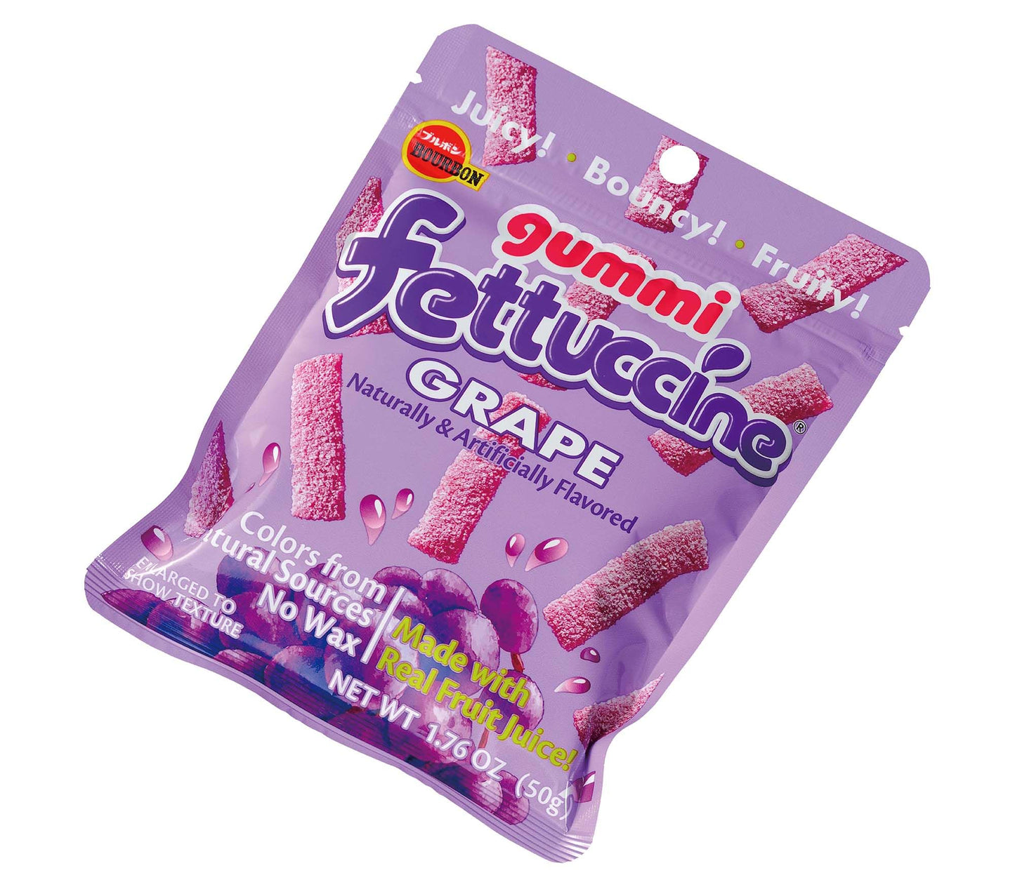 Bourbon Fettuccine Gummi Grape Candy, 10-Pack - Japanese Sour & Chewy Gummy Strips Made with Real Fruit Juice