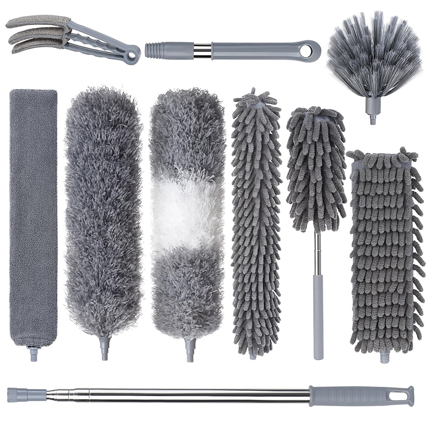 Dusters for Cleaning, Feather Duster Set, 10PCS Duster with Extension Pole Up to 100'' - Extendable, Bendable, and Washable for Ceilings, Chandeliers