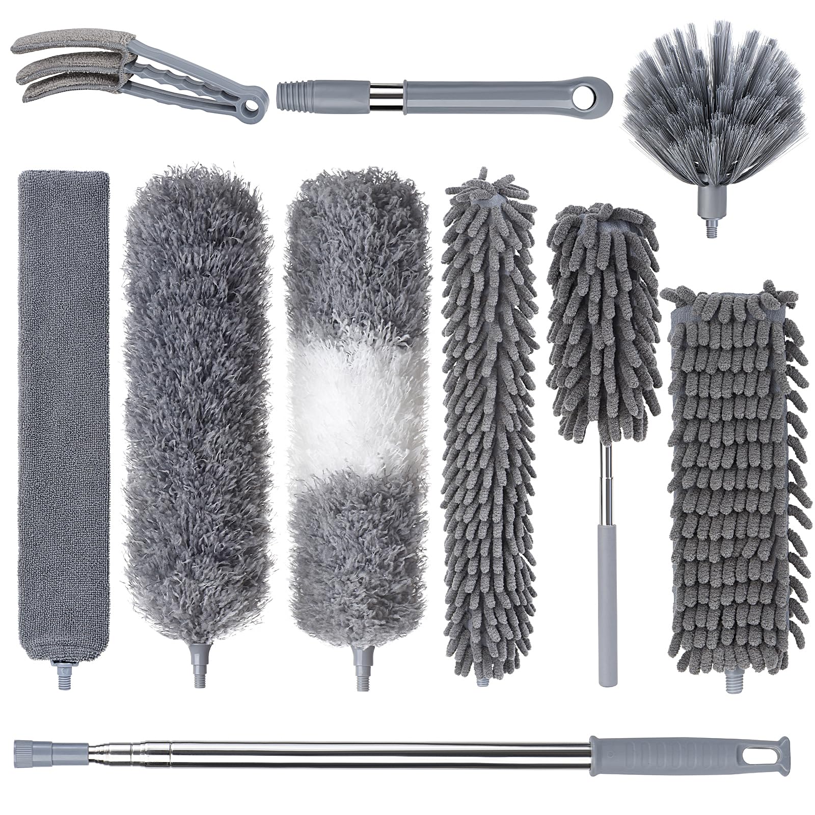 Dusters for Cleaning, Feather Duster Set, 10PCS Duster with Extension Pole Up to 100'' - Extendable, Bendable, and Washable for Ceilings, Chandeliers