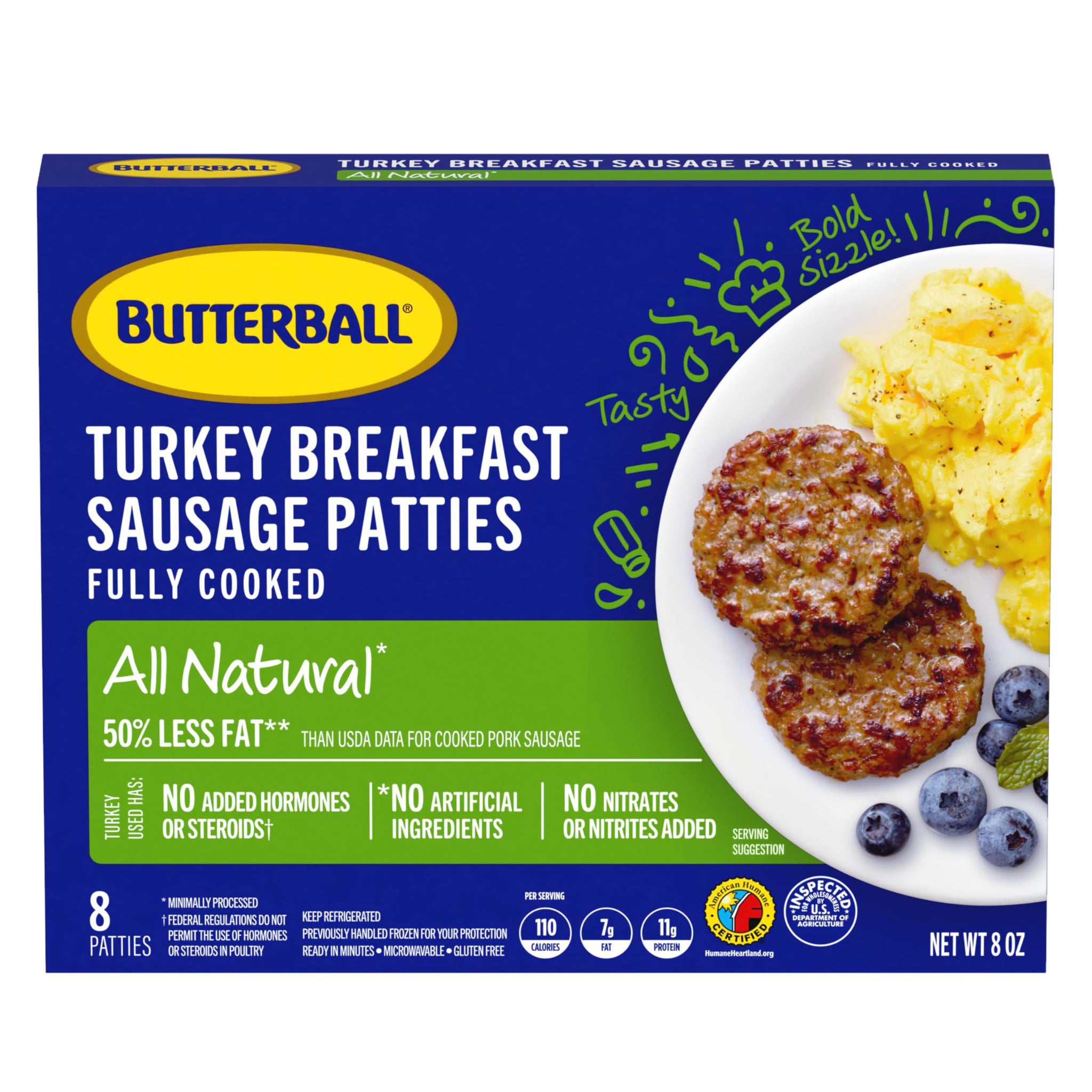 Butterball, All Natural Fully Cooked Breakfast Sausage Patties, 8 oz