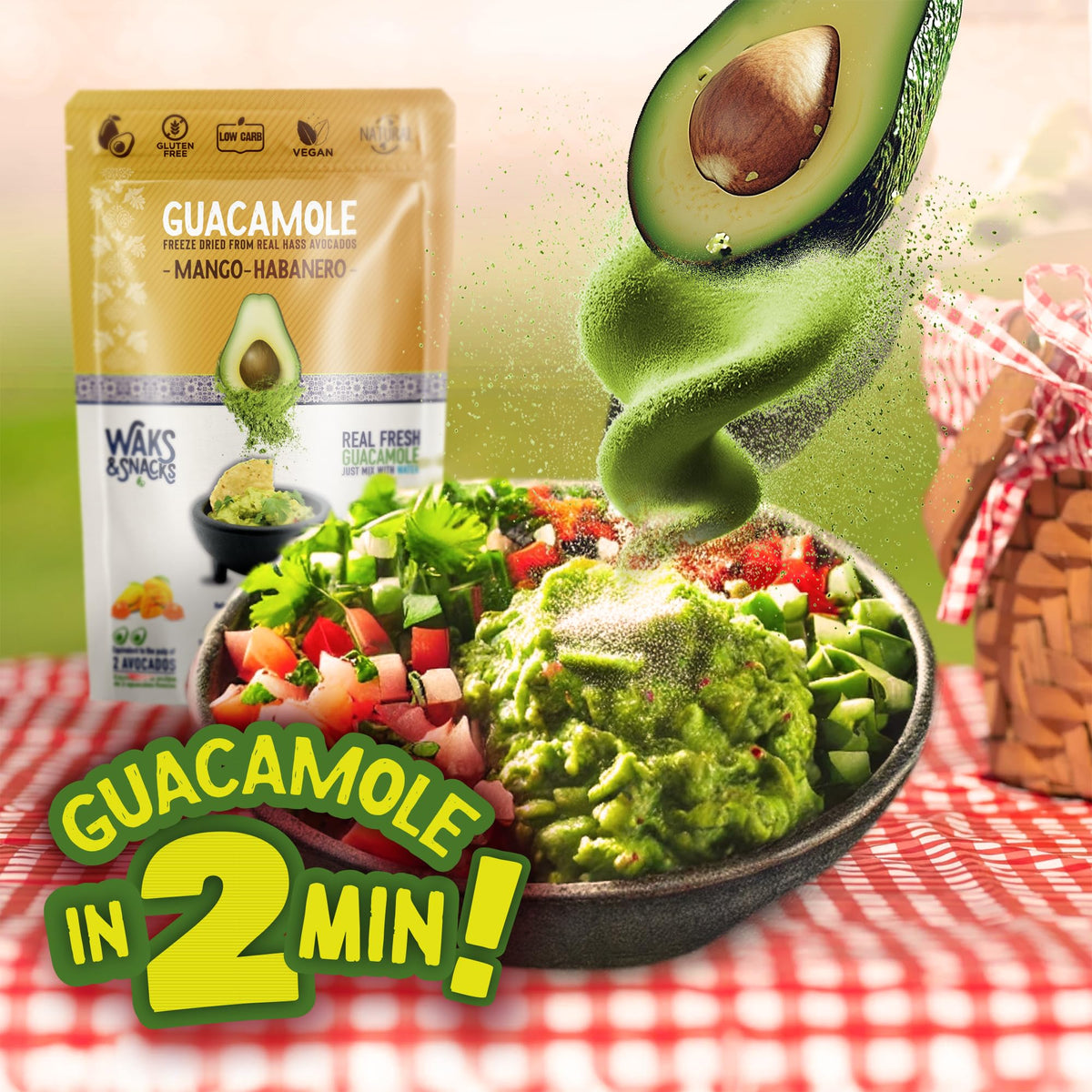 WAKS & SNACKS Guacamole Mango-Habanero | 100% Hass | 2 oz Ea. | 3-Pack