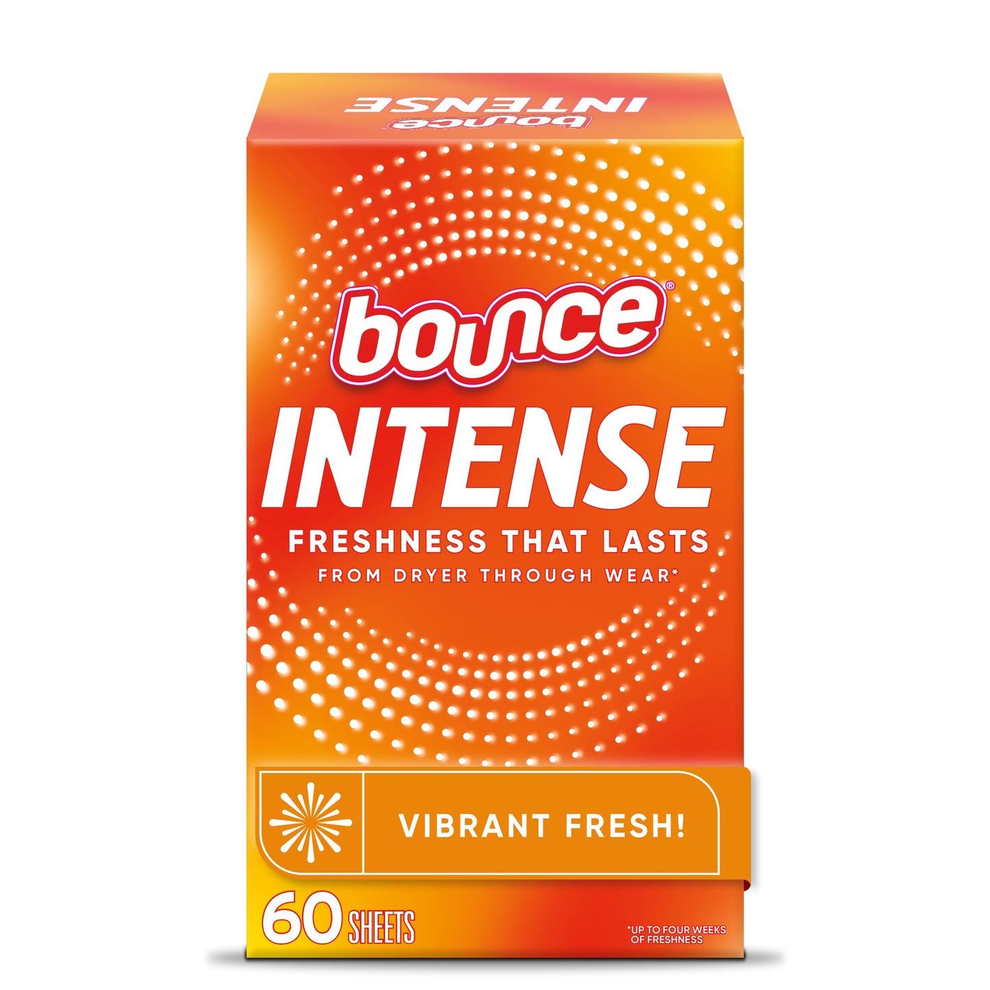 Bounce Intense Dryer Sheets, Vibrant Fresh, 60 Count, Scent Boosting Dryer Sheet
