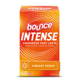 Bounce Intense Dryer Sheets, Vibrant Fresh, 60 Count, Scent Boosting Dryer Sheet