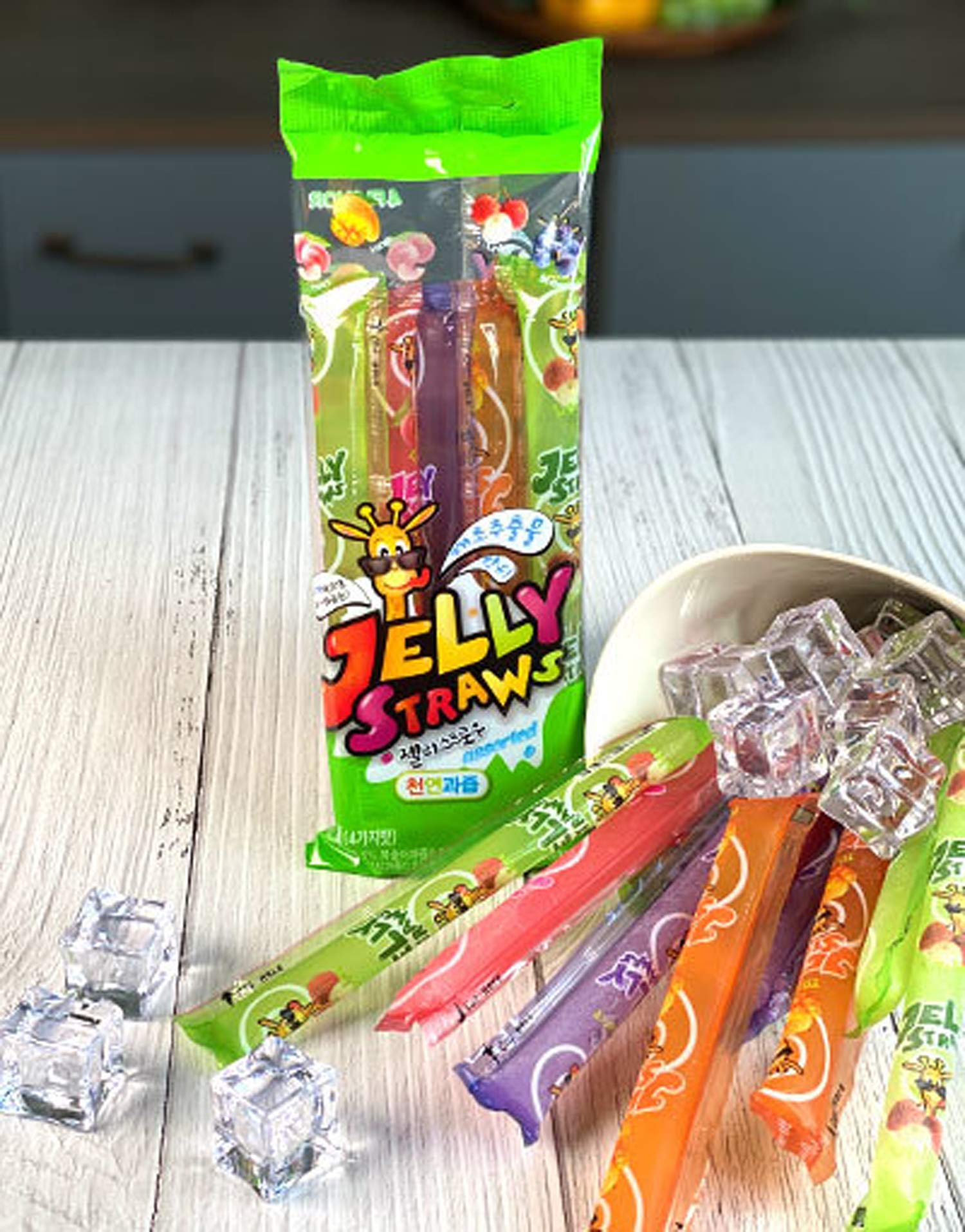 Jelly Straws Pack of 2 - Jelly Noodles Gummies Peach Mango Blueberry Lychee Flavors