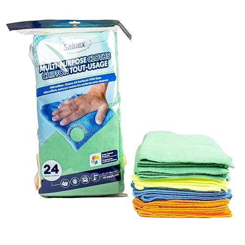 Wi-Supply Microfiber Towels 24 Pack - True to Size 14 x 14, Stitch Free, Washable, Reusable Cleaning Cloths, No Residue Rags for Dusting, Washing