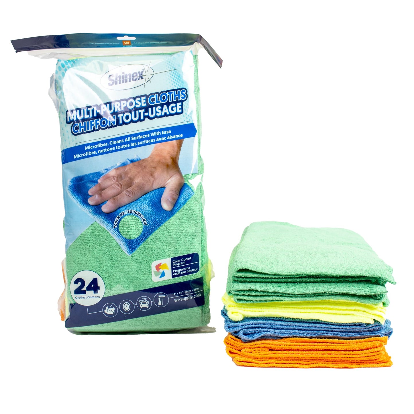 Wi-Supply Microfiber Towels 24 Pack - True to Size 14 x 14, Stitch Free, Washable, Reusable Cleaning Cloths, No Residue Rags for Dusting, Washing