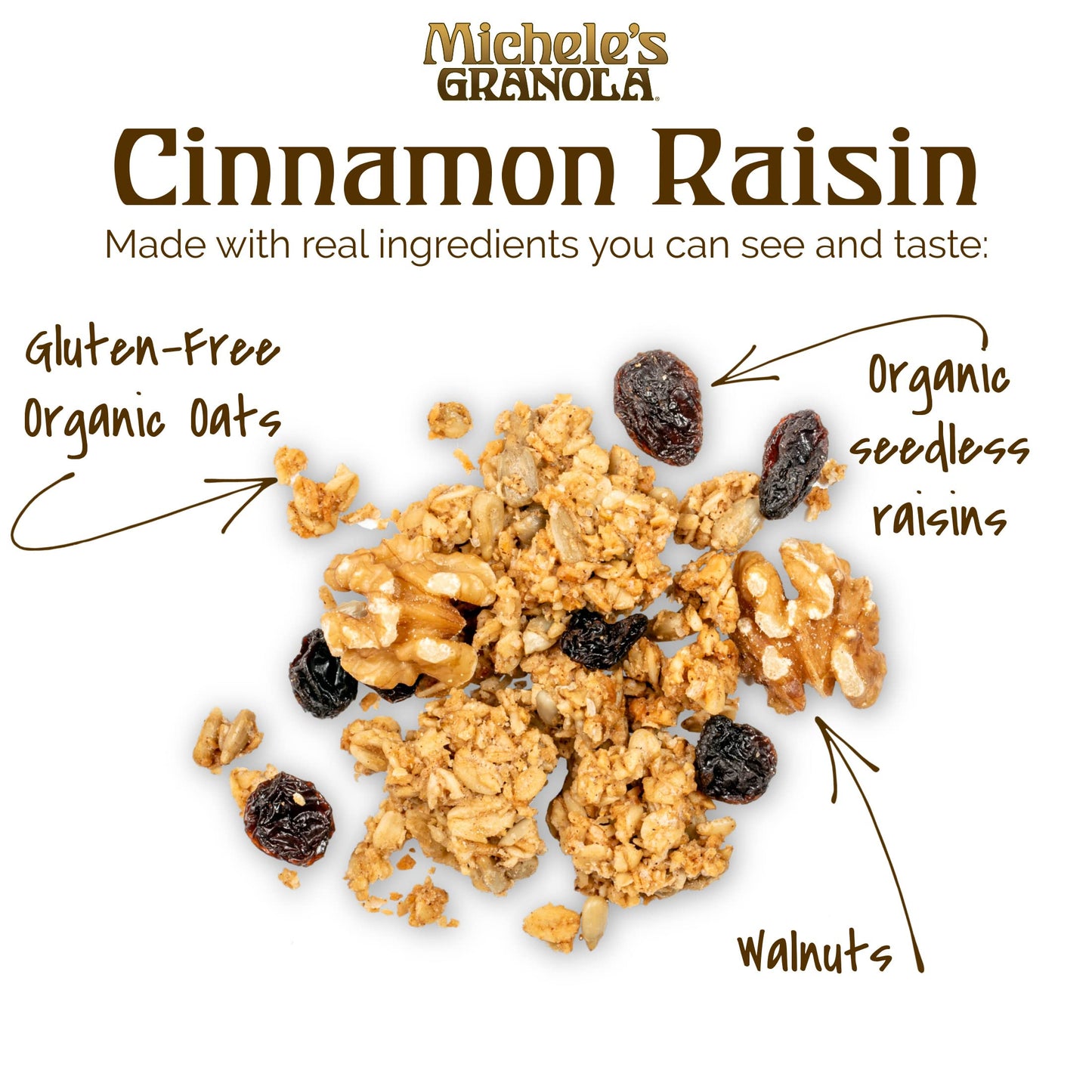 Michele's Granola Cinnamon Raisin, Handmade, Whole Grain, Vegan, Gluten-Free & Non-GMO, 36oz Resealable Bag