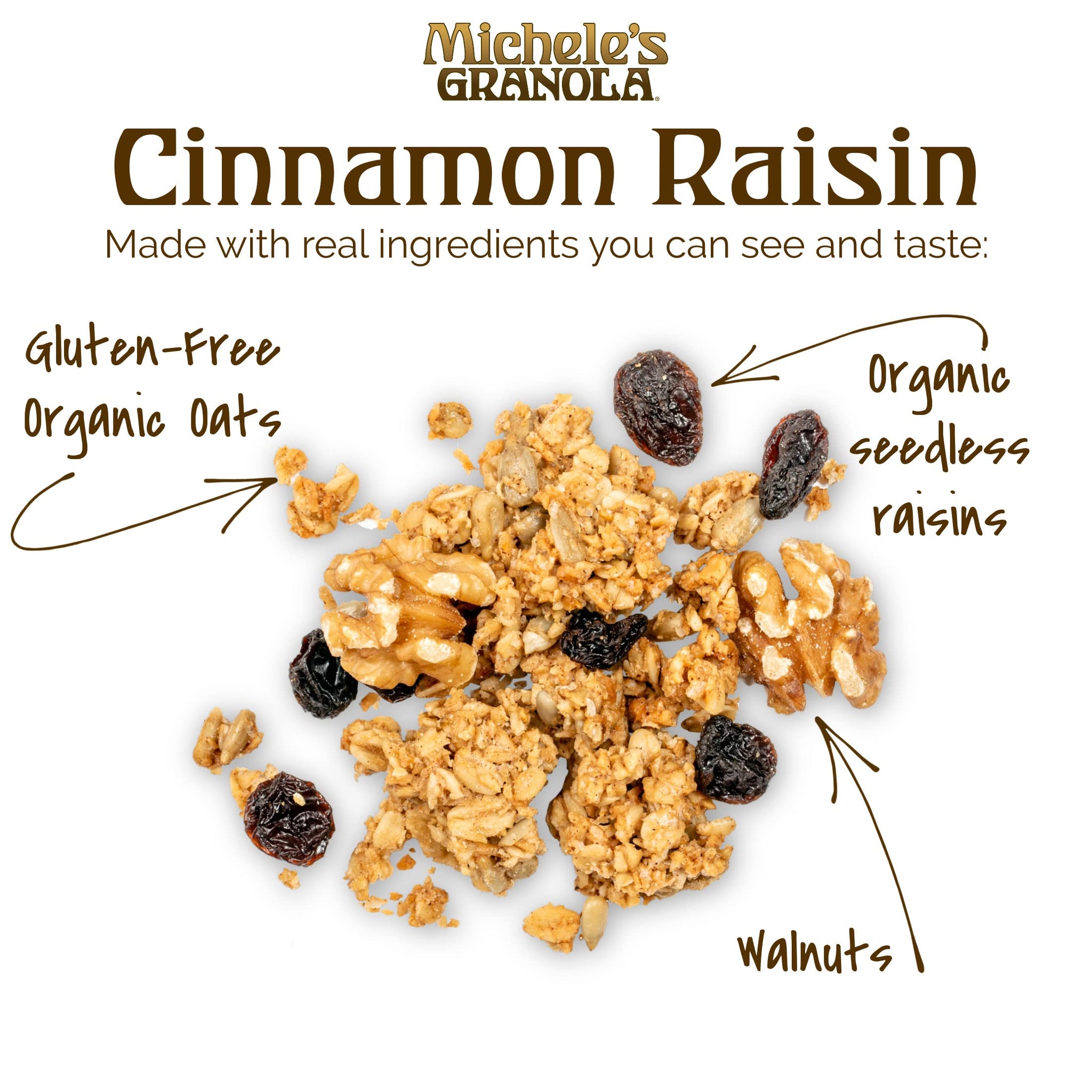 Michele's Granola Cinnamon Raisin, Handmade, Whole Grain, Vegan, Gluten-Free & Non-GMO, 36oz Resealable Bag