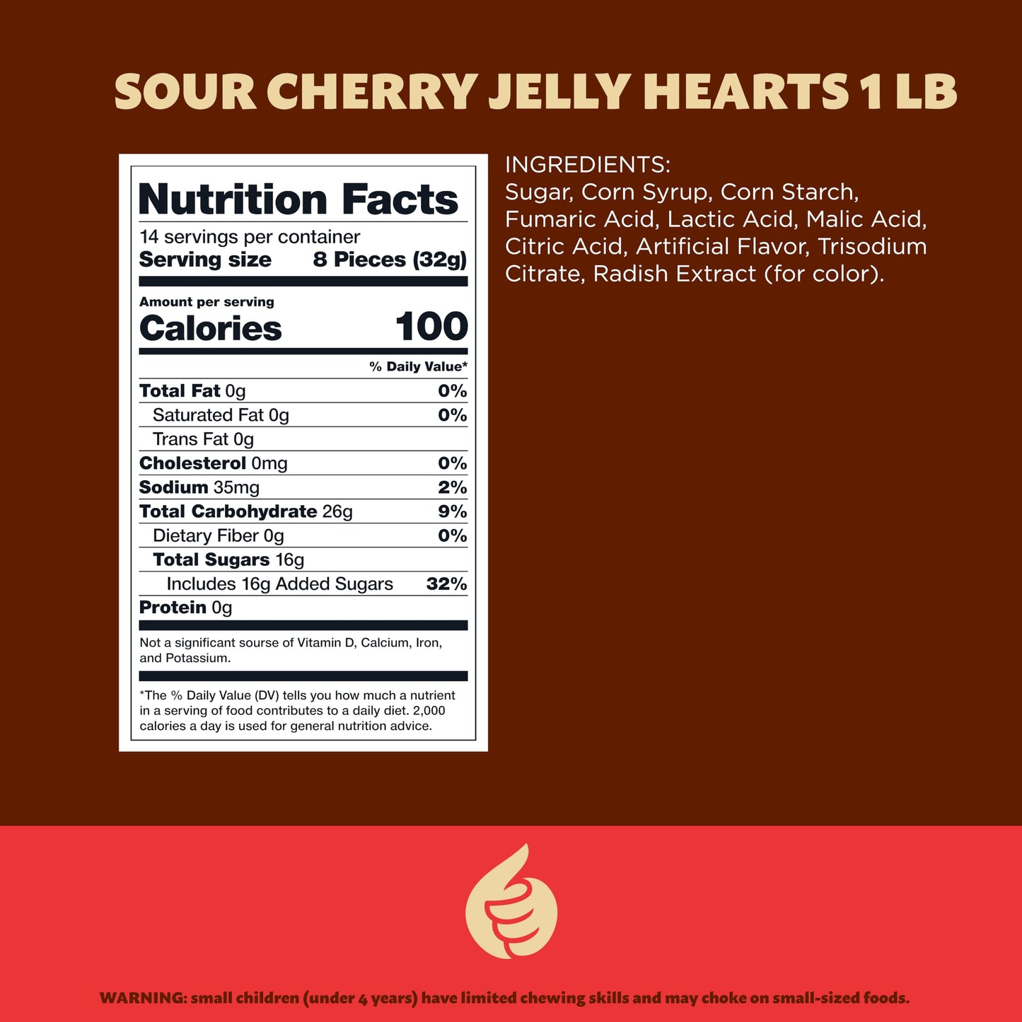 Cherry Jelly Hearts | 1-Pound Bag | Sour Candy | Dye Free Candy Hearts | Classic Gelatin Free Cherry Treats for Gifting, Buffets, Snacking | Vegan