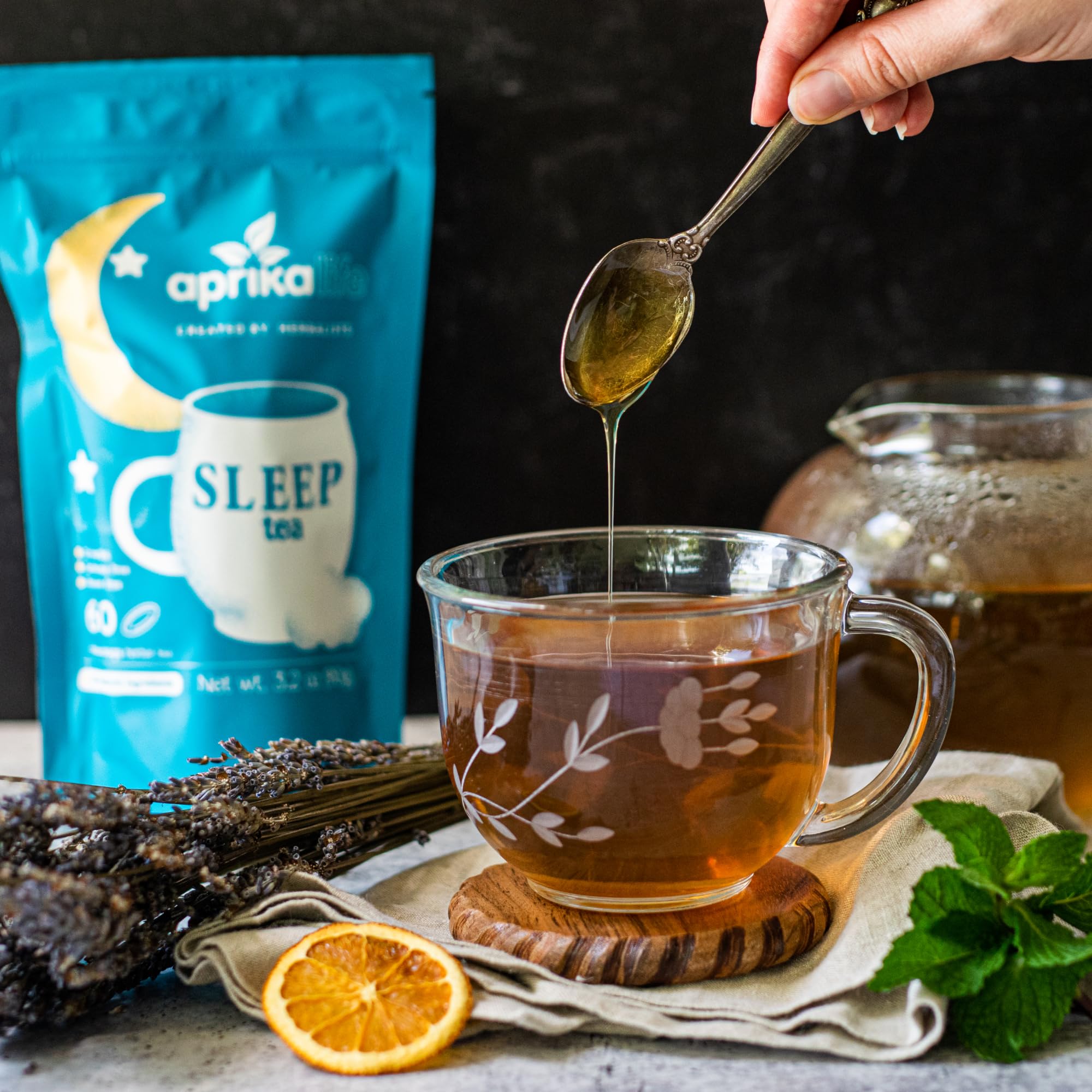 Aprika Life Sleep Tea for Bedtime Relaxation & Stress Relief - Natural Caffeine-Free Herbal Nighttime Tea with Chamomile, Lavender, Mint & Hibiscus