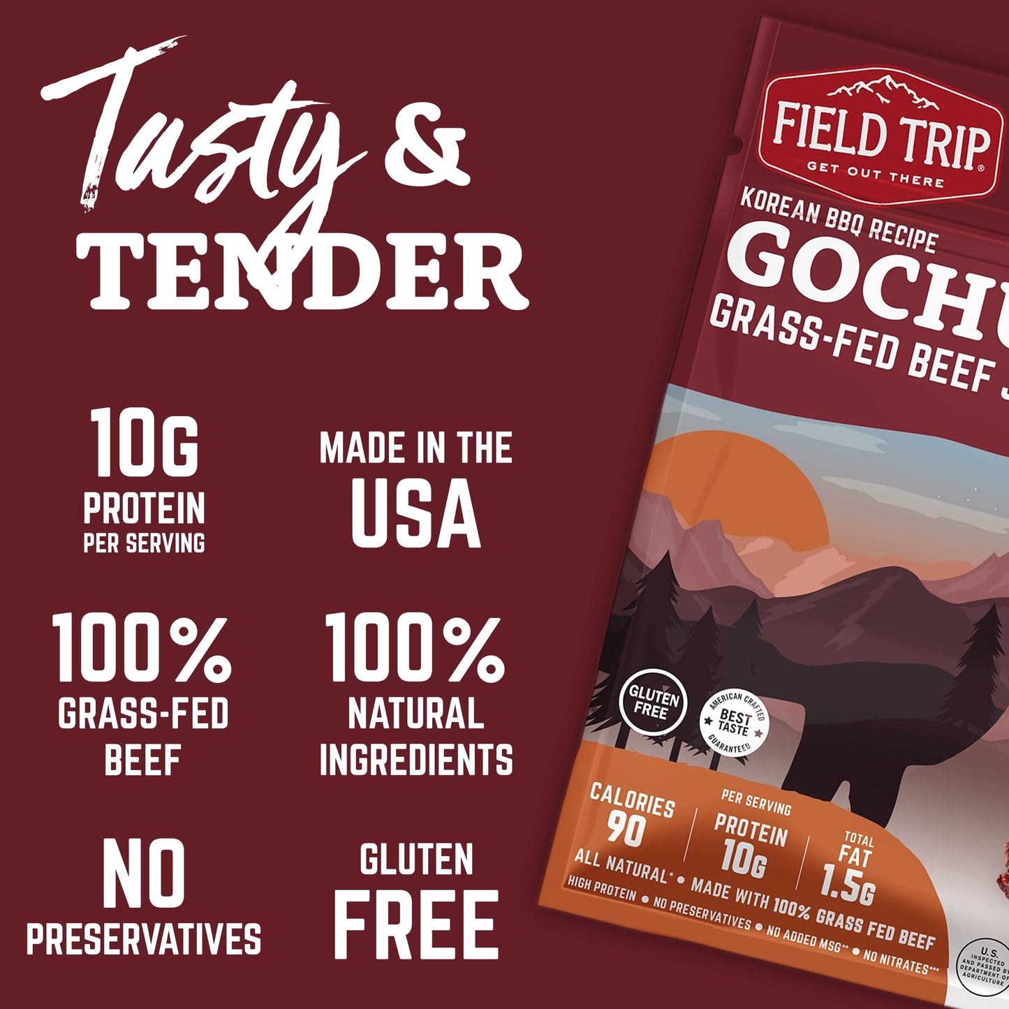 Field Trip Grass Fed Beef Jerky, Healthy Gluten Free Snacks, All Natural, Paleo-Friendly Beef Jerky, High Protein, Low Carb Snack with No Nitrates