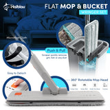 Haiblau Flat Mop & Bucket Wringer Set with Self-Squeeze Mini Mop, Portable Handheld Wet/Dry Cleaner with Microfiber Pads, Flat Mop and Bucket System