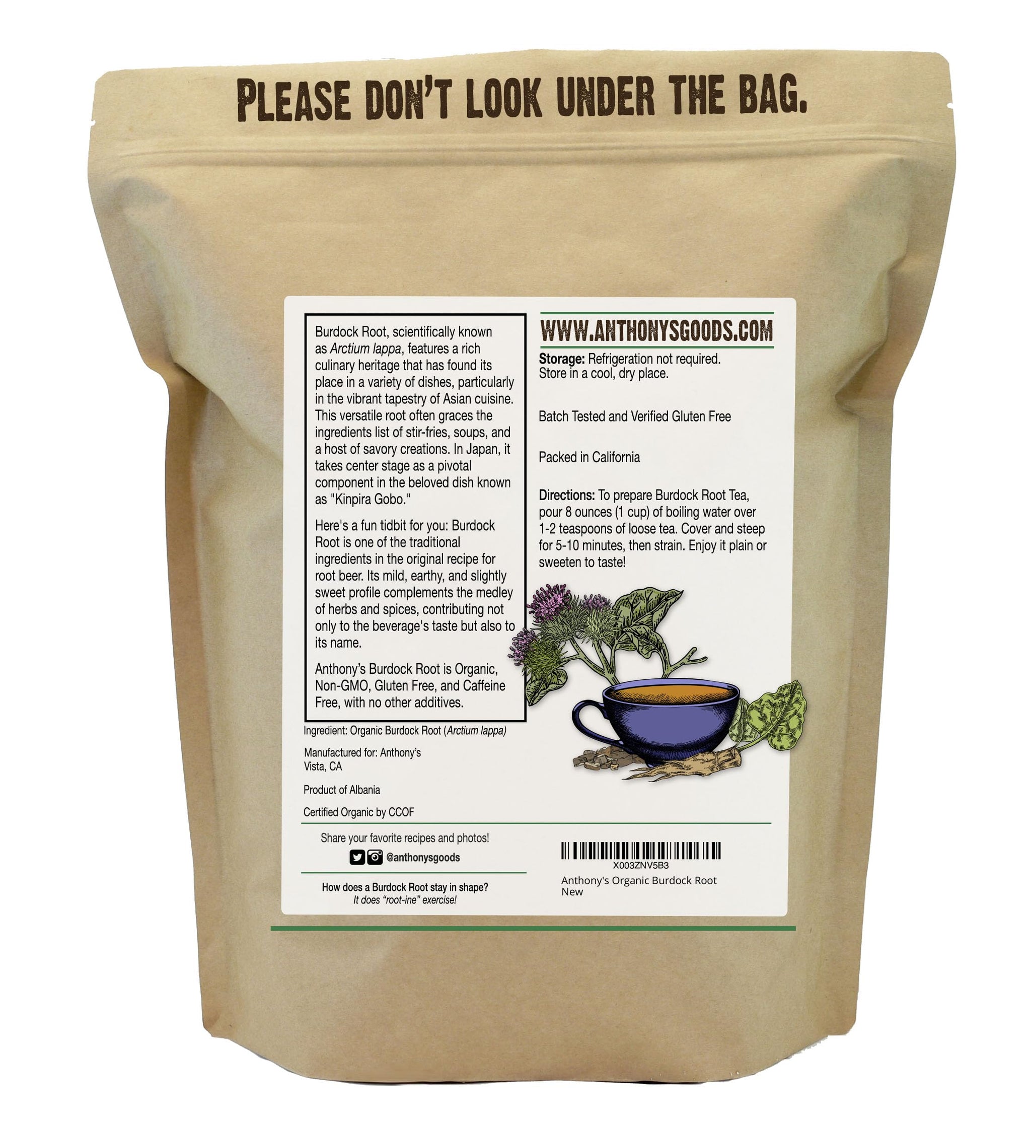 Anthony's Organic Burdock Root, 1 lb, Gluten Free, Cut & Sifted, Non GMO, Caffeine Free
