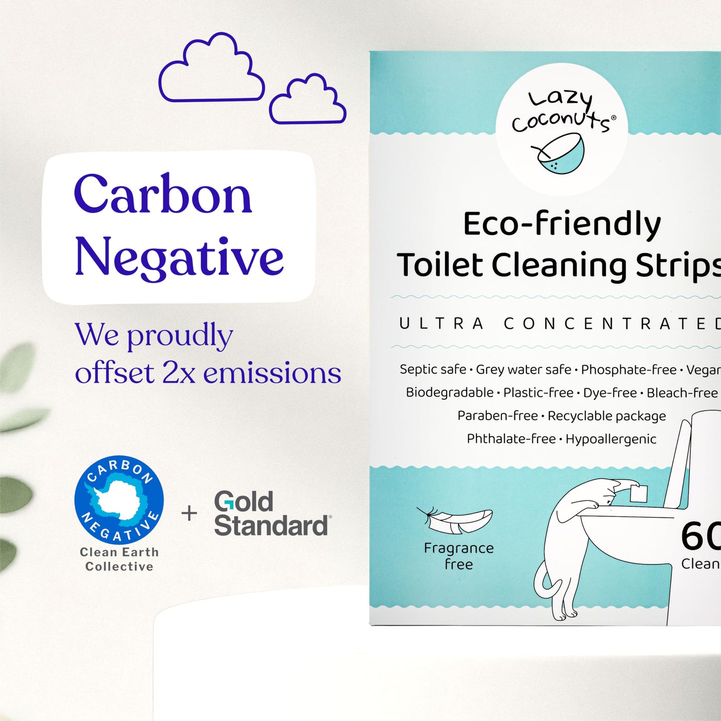 Lazy Coconuts Toilet Bowl Cleaner Strips - 60 Cleans, Plastic-free, Dye-free, With Lemon Essential Oil