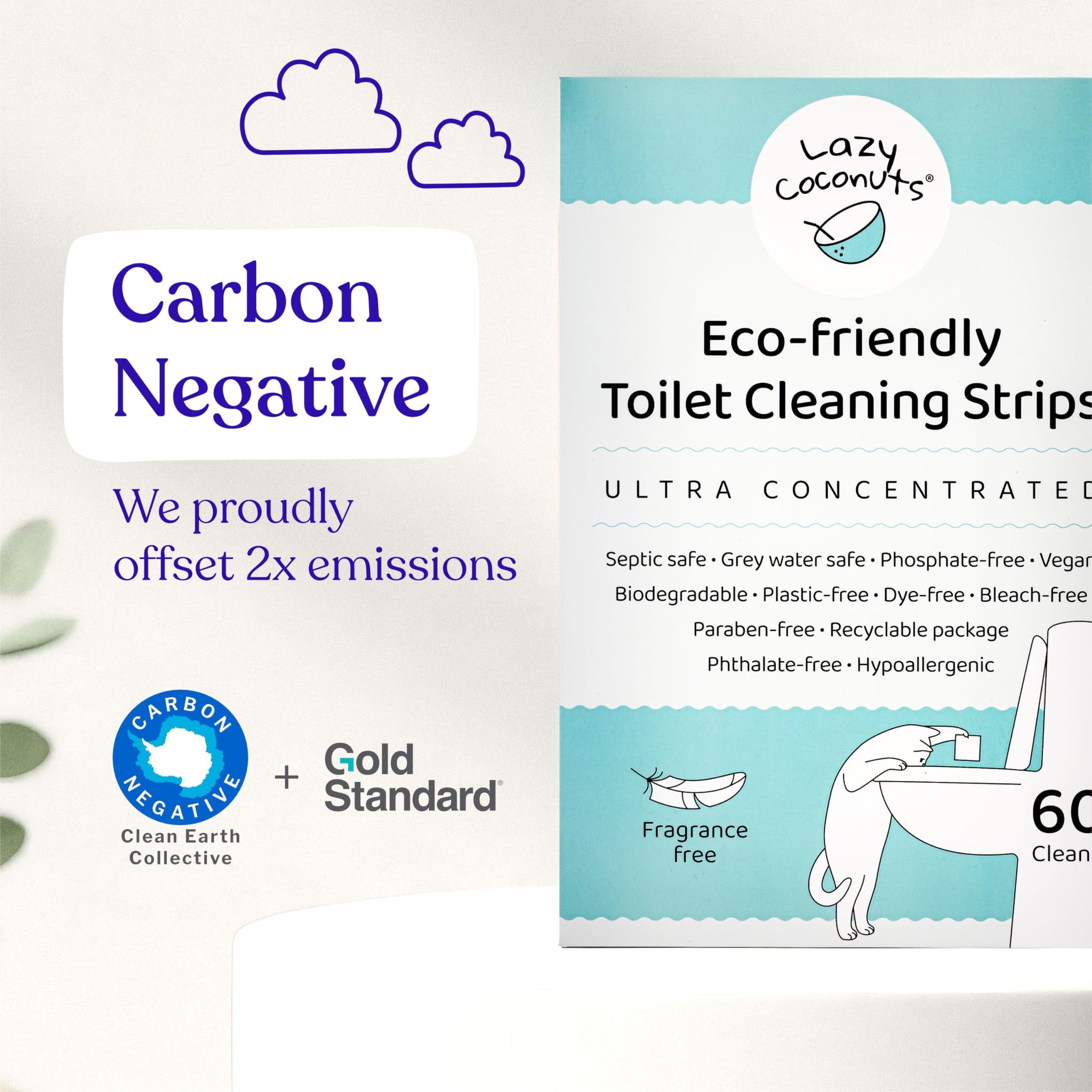 Lazy Coconuts Toilet Bowl Cleaner Strips - 60 Cleans, Plastic-free, Dye-free, With Lemon Essential Oil