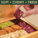 Baklava Style Turkish Delight Assortment - Lotus, Chocolate, Hazelnut Cream, Kadaif and Rose Petal Lokum Candy, Gourmet Turkish Sweets Gift Box