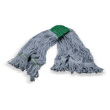 SPARTA 369551B14 Cotton Mop Head, Loop-Ended, 5 Inch Color-Coded Green Headhand for Organized Cleaning, Medium - 36 Inches Long, Blue with Green Band