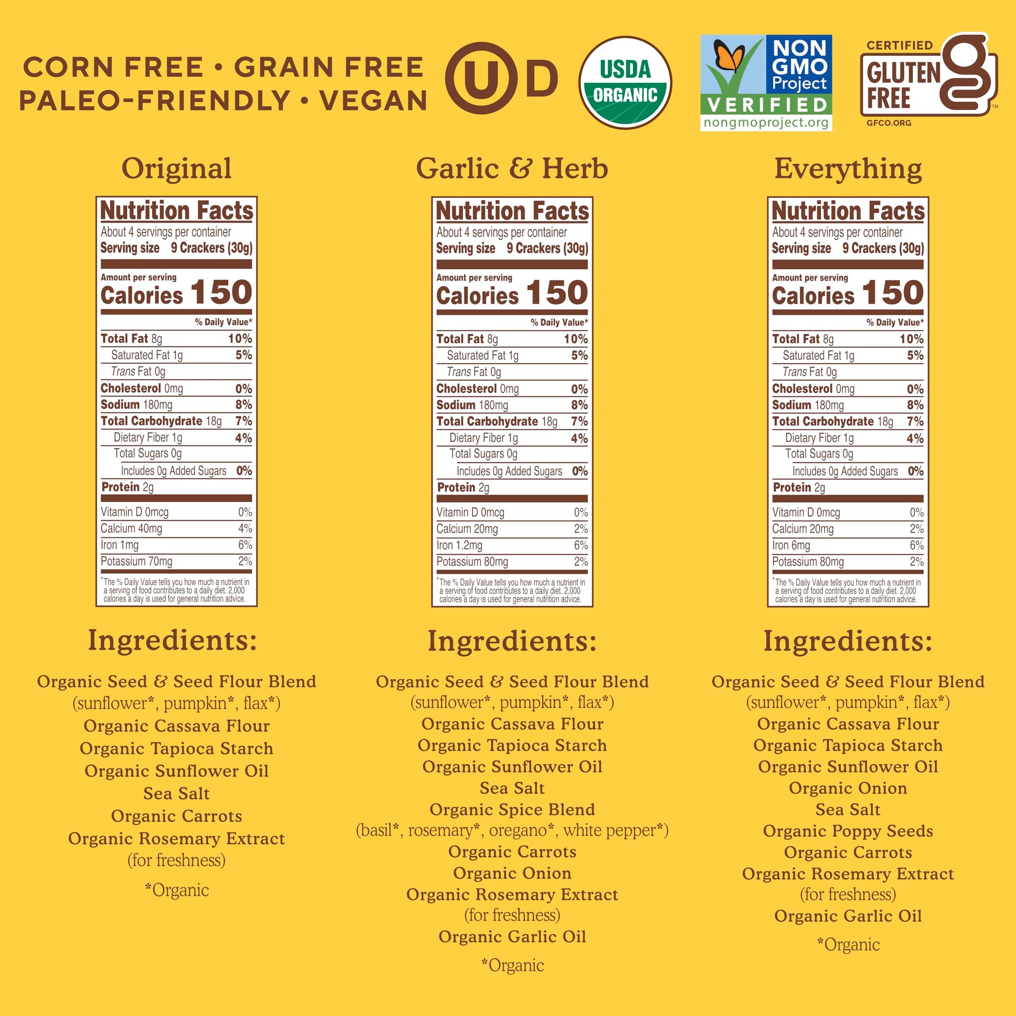 Simple Mills Organic Seed Crackers Variety Pack (Original, Everything, Garlic & Herb) - Gluten Free, Vegan, Healthy Snacks, Paleo Friendly, 4.25 Ounce