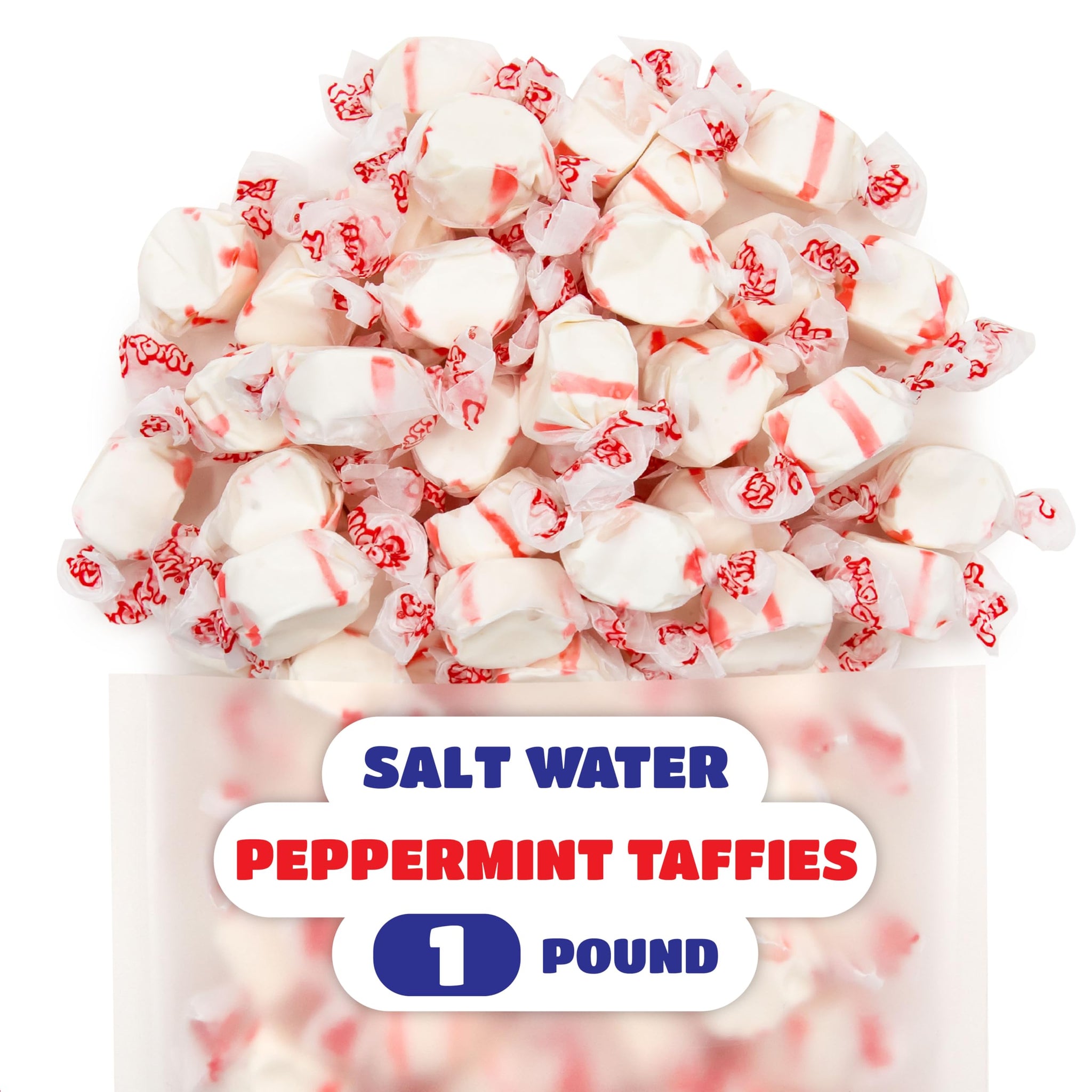 Salt Water Taffy Candy - 1 Pound Bag - Soft Peppermint Candy - Old Fashioned Peppermint Taffy Individually Wrapped - White Creamy Treat for Buffets