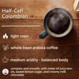 Coffee Bean Direct Half-Caff Colombian, Whole Bean Coffee, Arabica Coffee, Light Roast, 5 Pound Bag (Pack of 1)