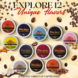InfuSio Coffee Pods Variety Pack - 96 Count, 12 Crafted Medium & Dark Roast Blends and Artisan-Inspired Flavors Like Bourbon Pecan & Butter Toffee