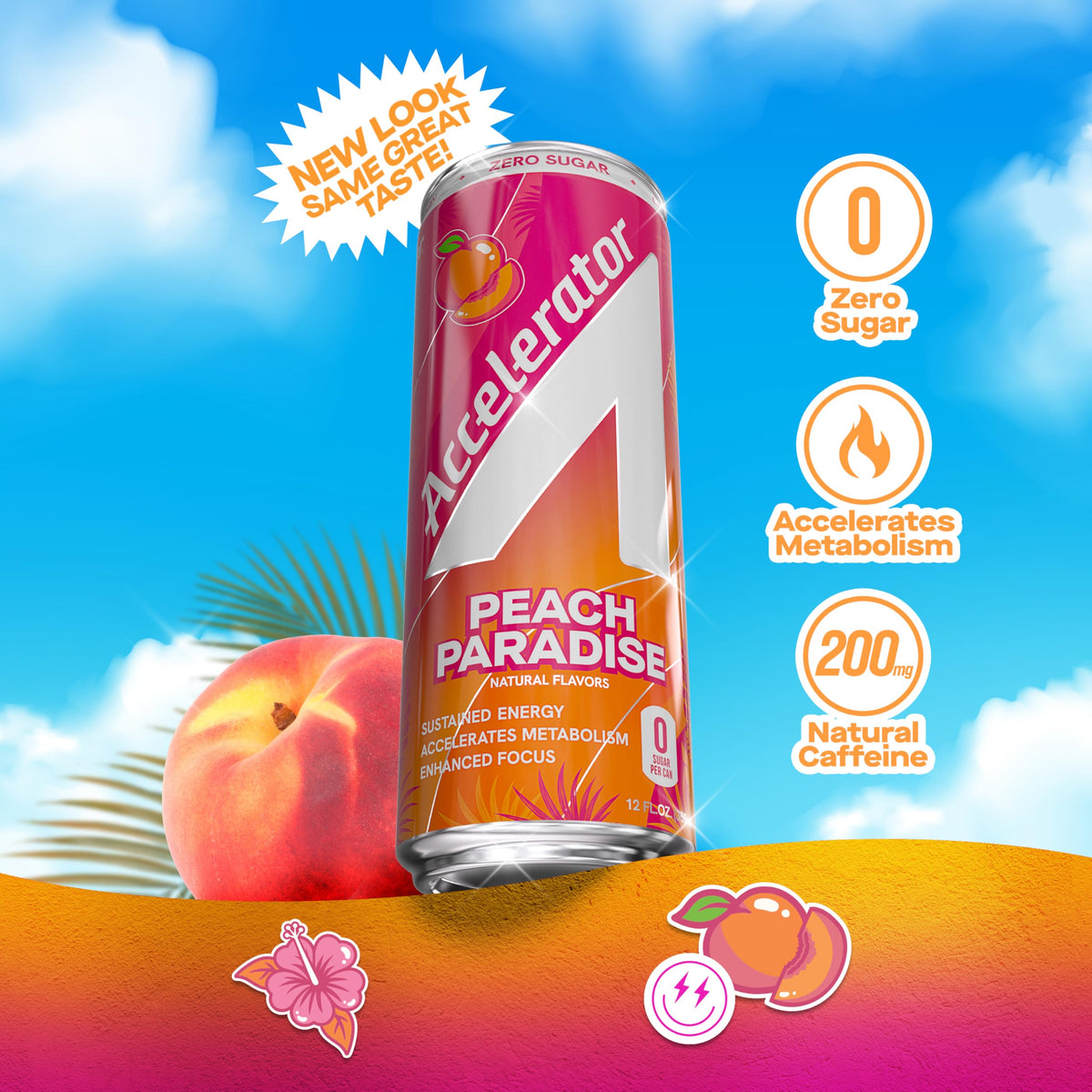 Accelerator Active Energy Drink, Peach Paradise 12oz can (12 pack)